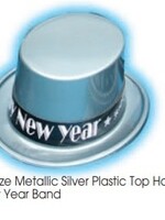 Metallic Silver Plastic Top Hat with New Year Band