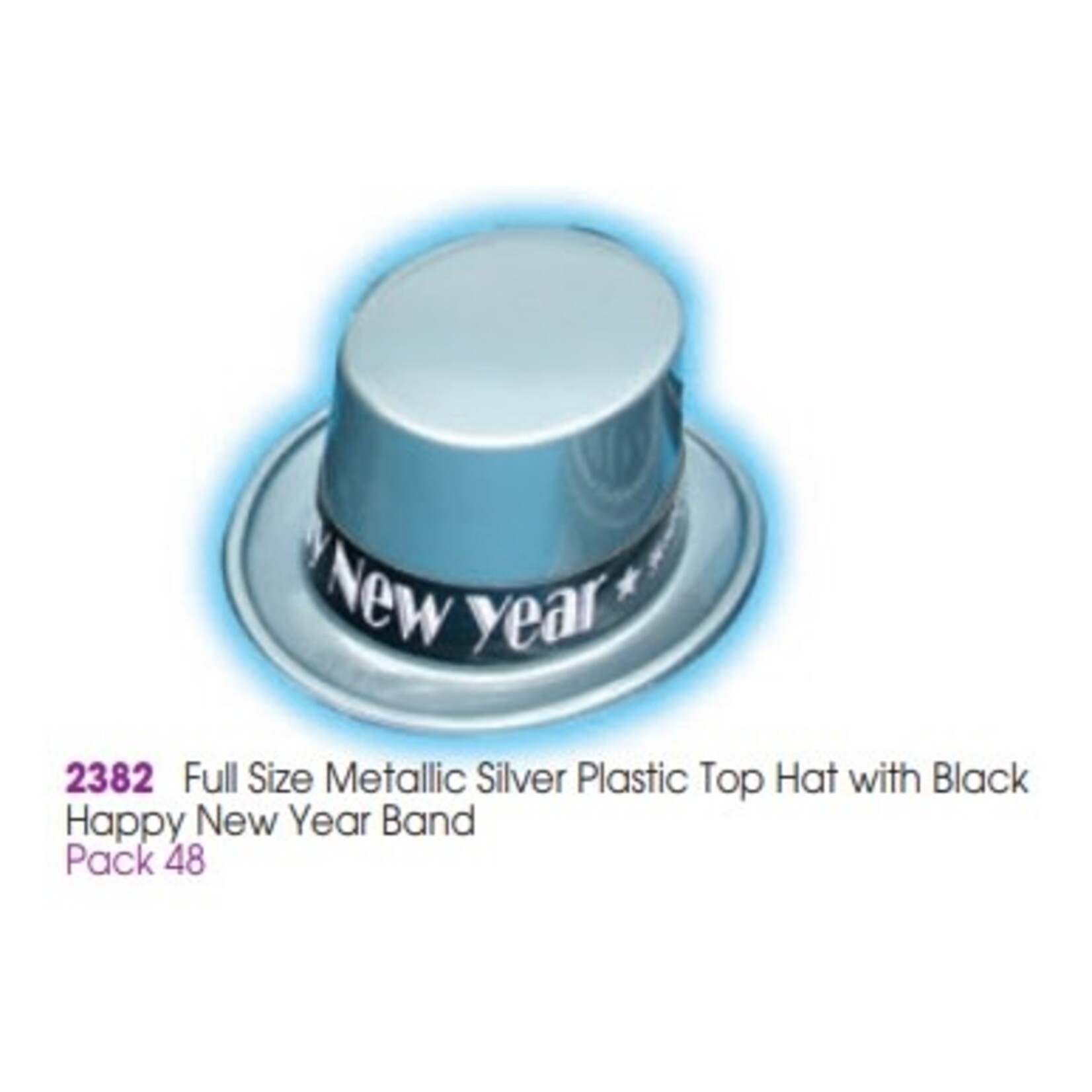 Metallic Silver Plastic Top Hat with New Year Band