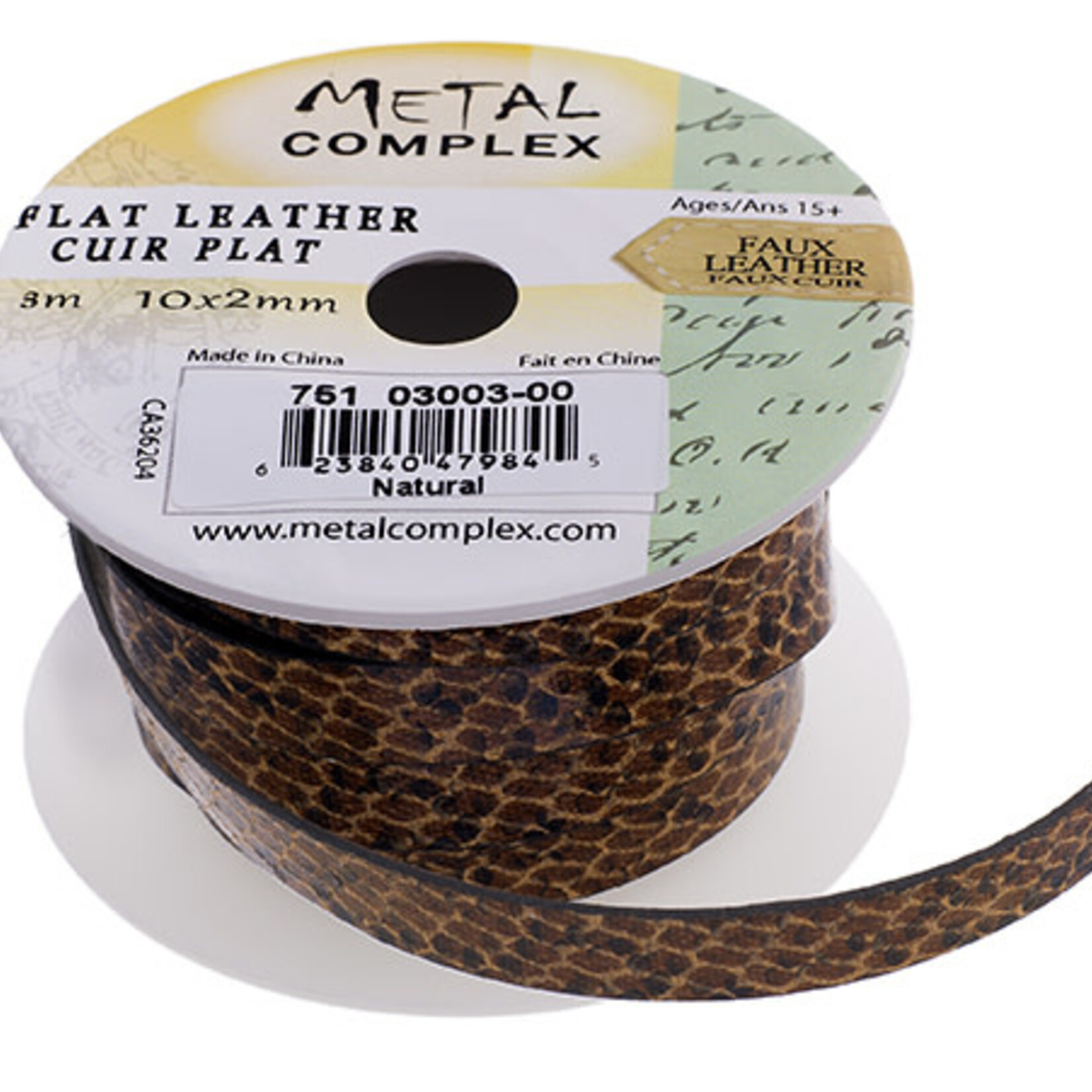 Flat Leather Snake Skin Cord 3 meters (10x2mm) Natural