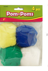 Selectum 4 Pk Pom Poms, 3" Sizes, Asst Colors