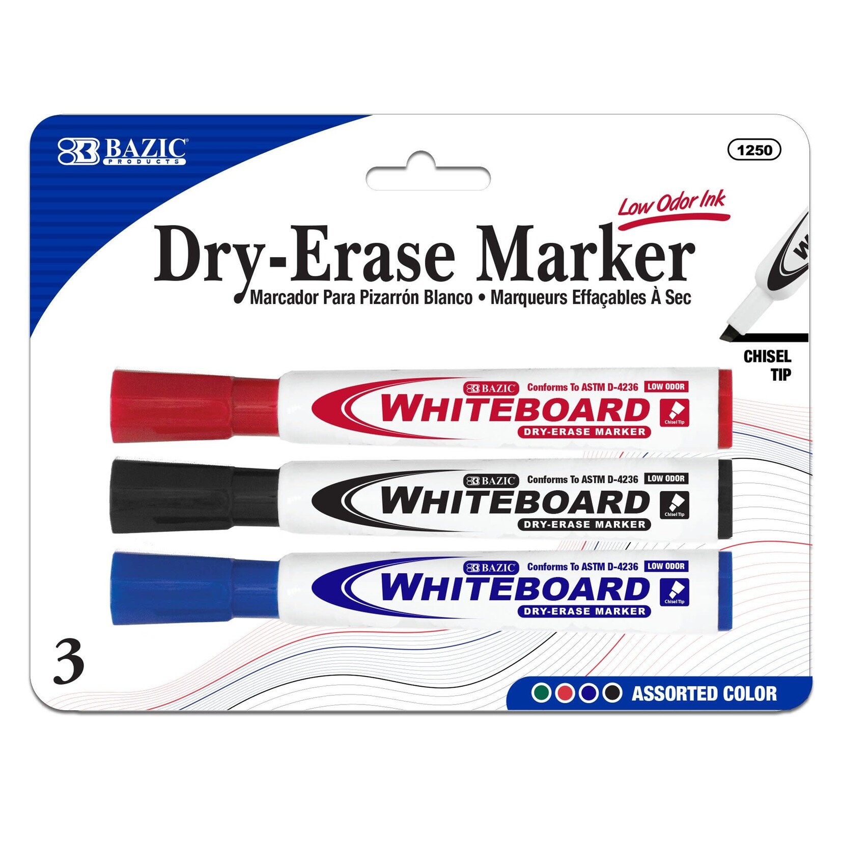 Assorted Color Chisel Tip Dry-Erase Markers (3/Pack)