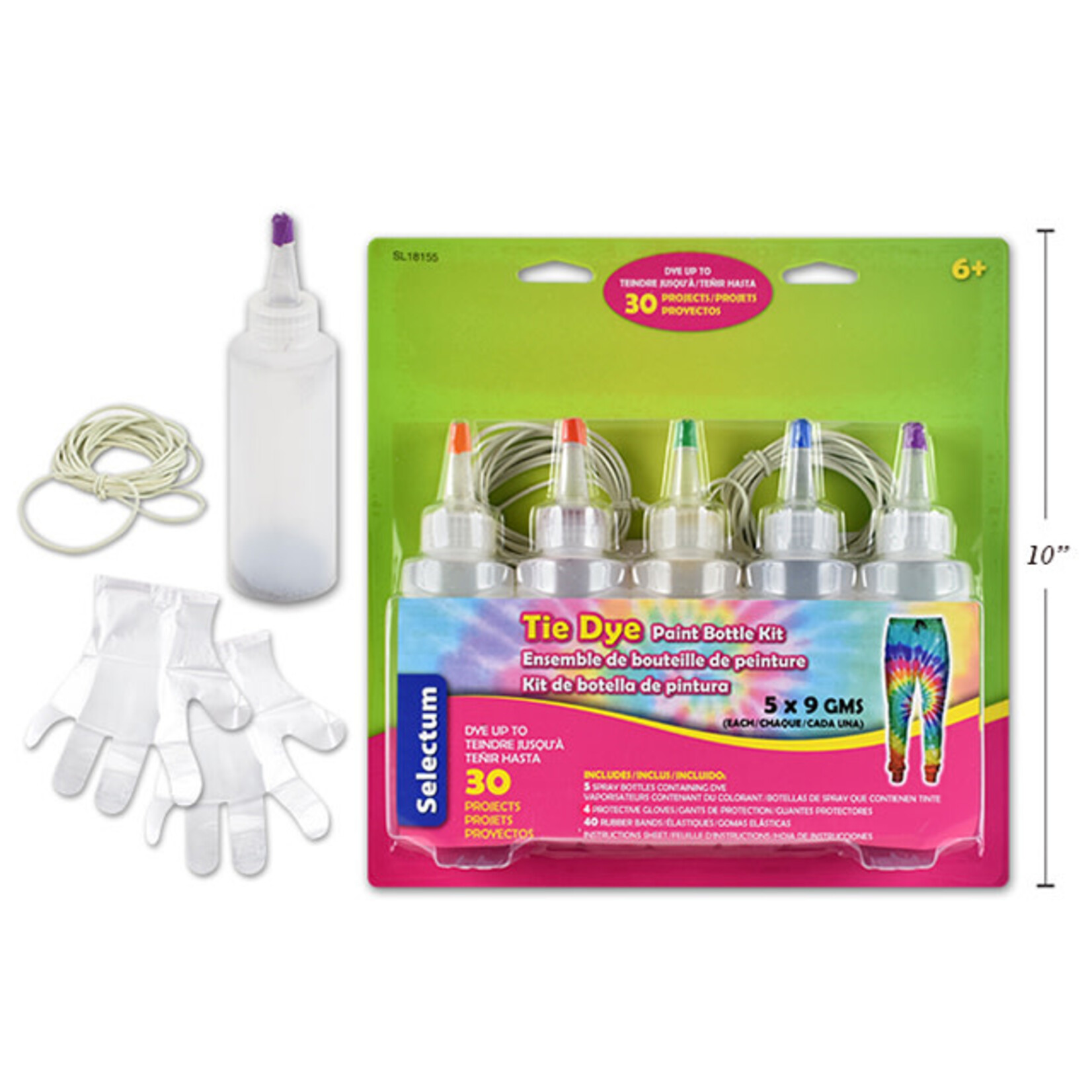 Tie Dye Paint Bottle Kit 5 X 9 GMS Each Colour Assorted 40 Bands + 4 Gloves (100ml Each)