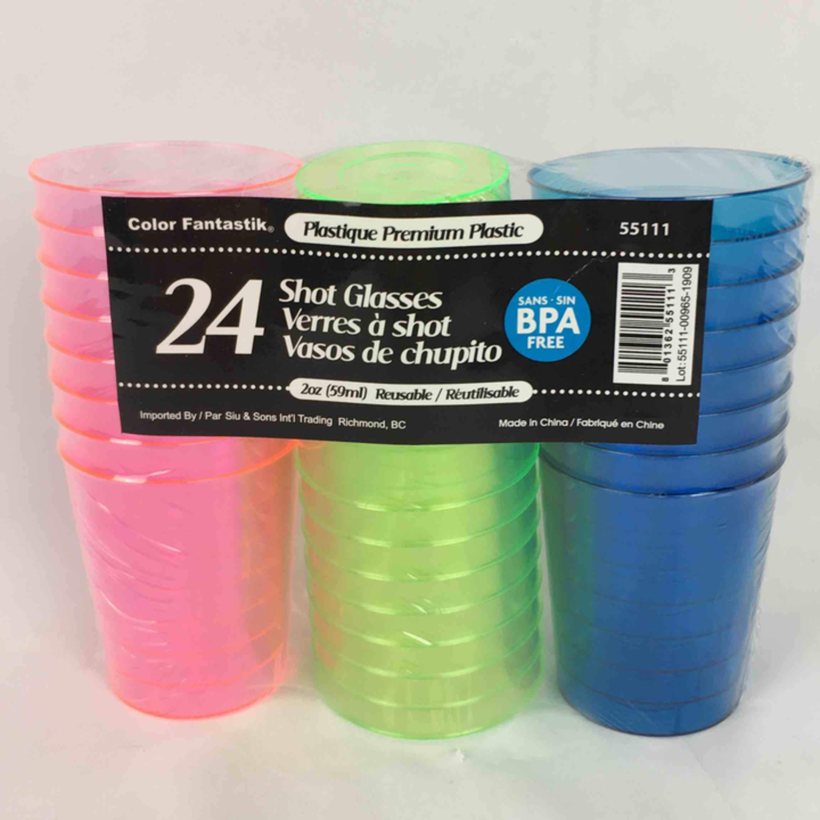 Color Fantastik 2OZ SHOT GLASSES, NEON ASSORTED