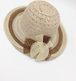 Ladies Sun Hat with Woven Flower Cream & Brown