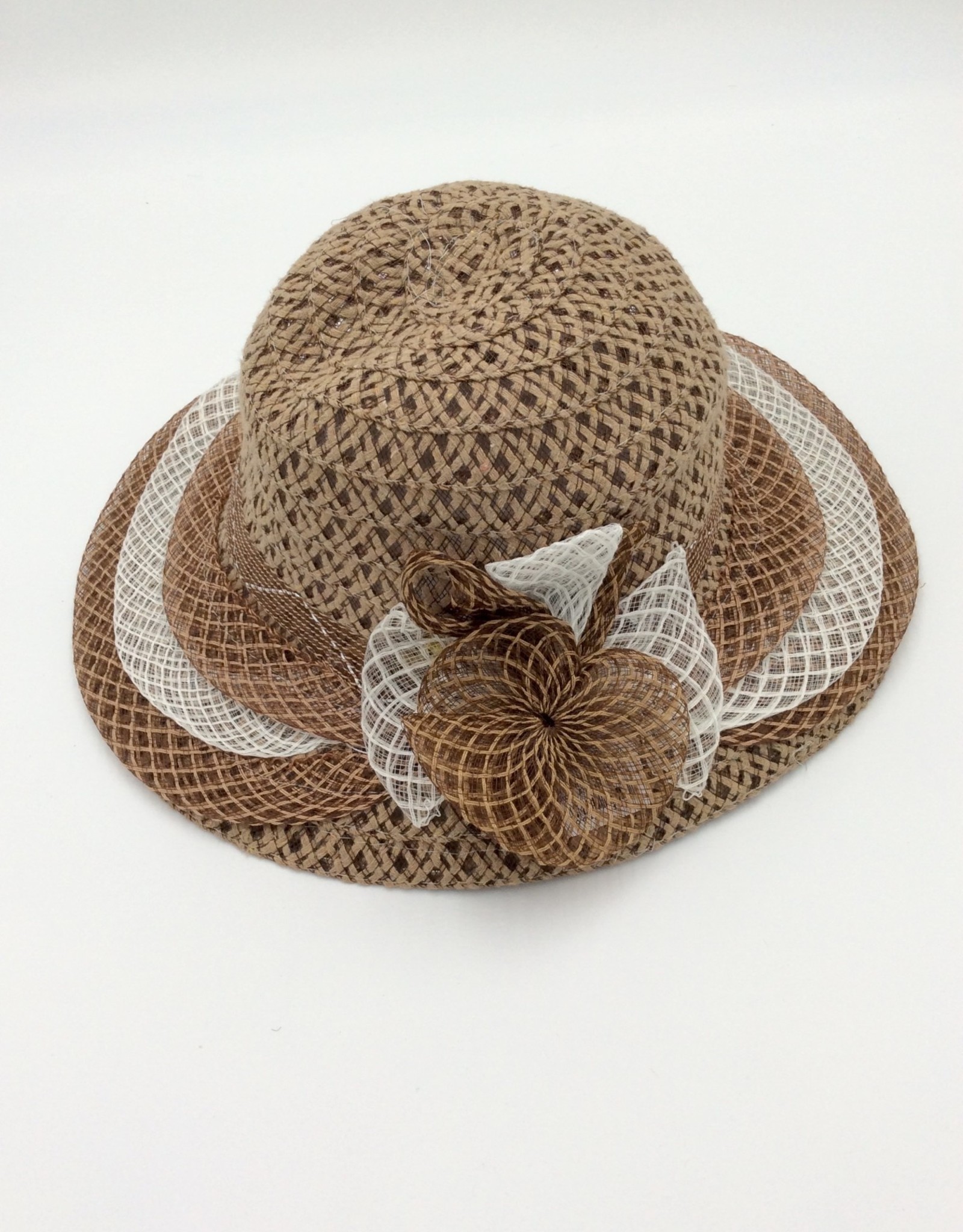 Ladies Sun Hat with Woven Flower Dark 