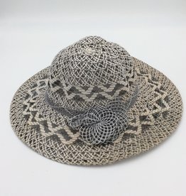 Ladies Sun Hat with Woven Flower White & Black