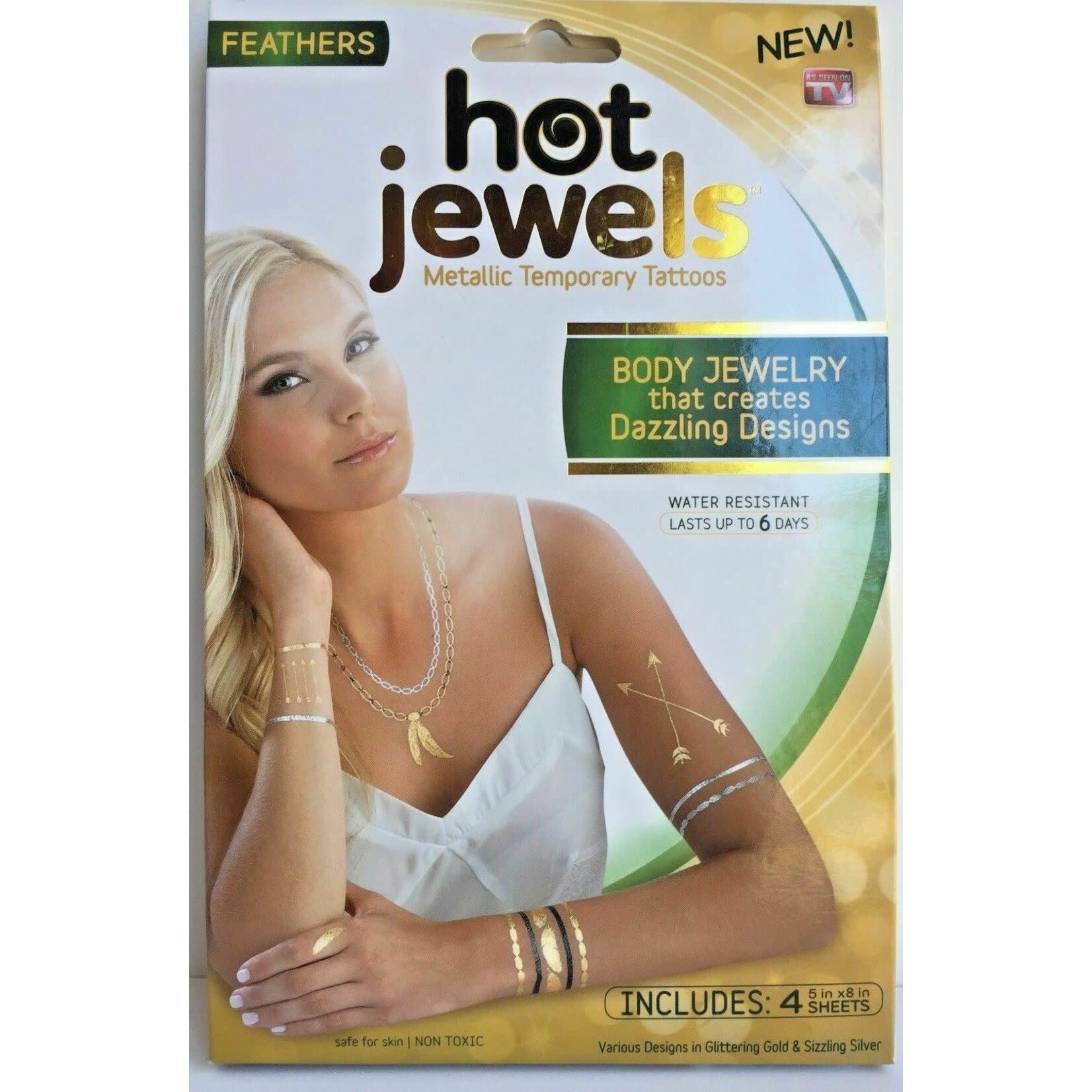 Hot Jewels Metallic Tattoos  Gold and Silver 6 x 8 Inches Feathers