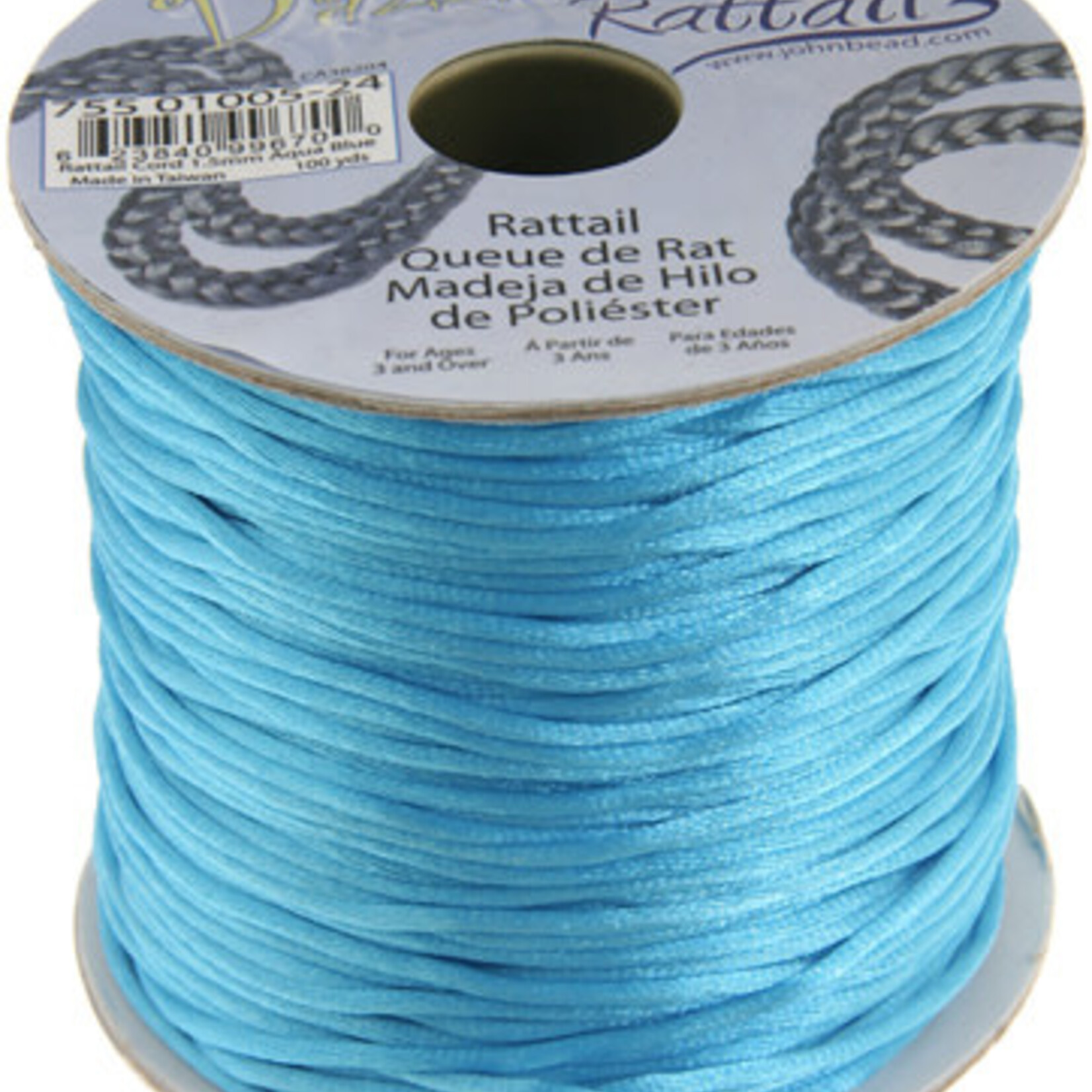 Turquoise 3 mm Rattail Satin Cord 100 Yards