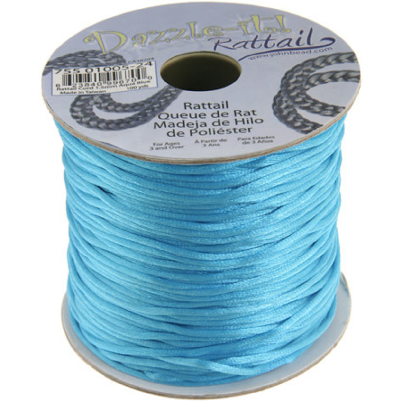Rattail Cord 1.5mm 100yds - Aqua Blue