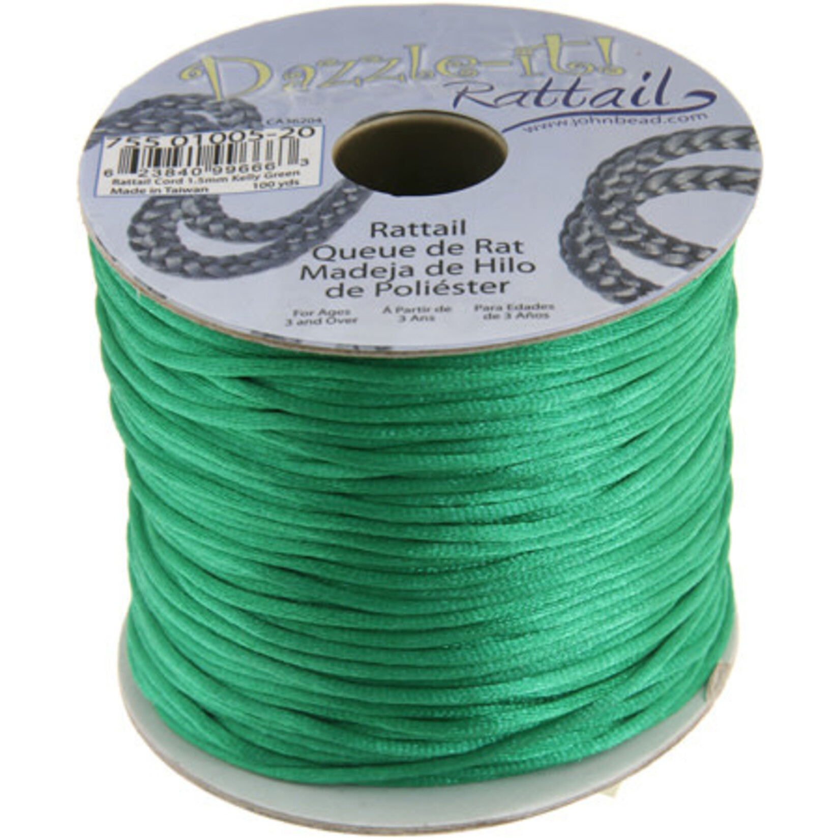 Rattail Cord 1.5mm (100 yards)  Kelly Green