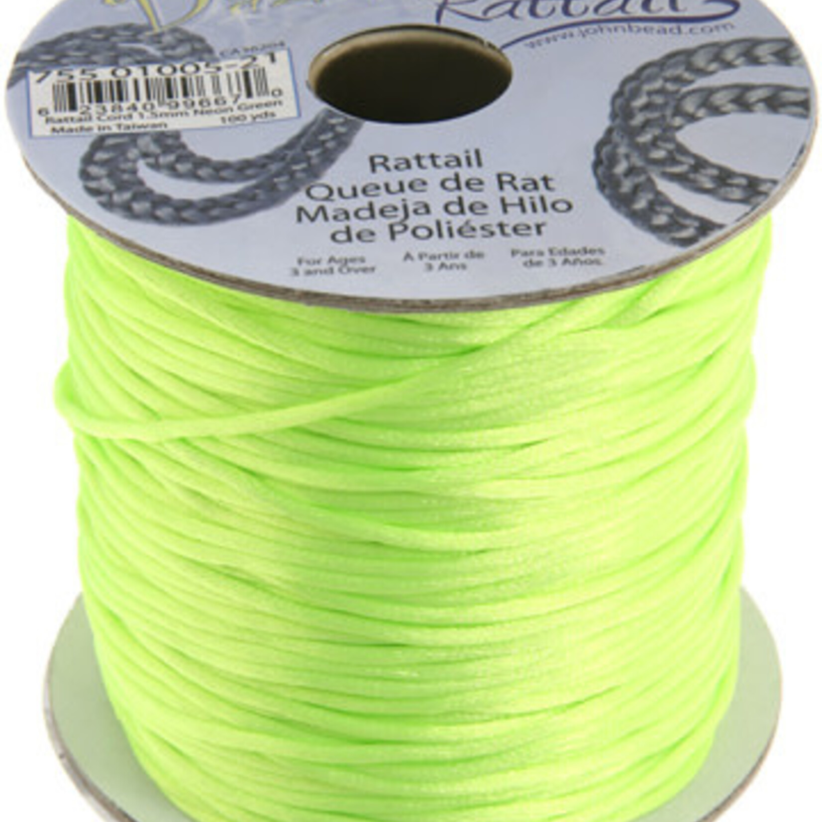 Rattail Cord 1.5mm (100 yards)  Neon Green