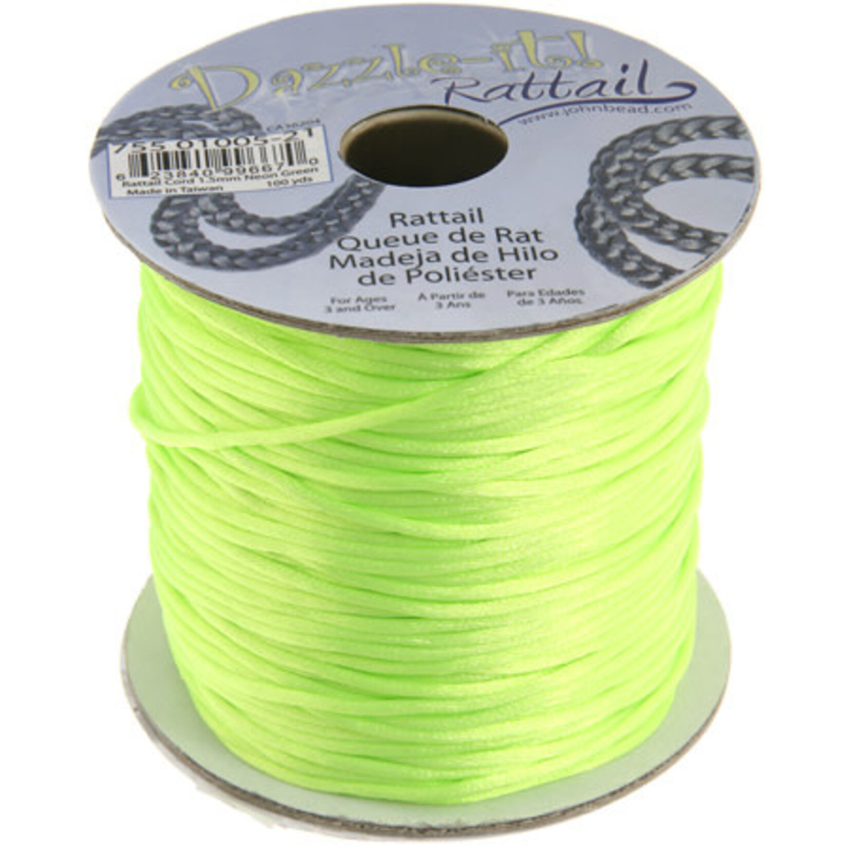 Rattail Cord 1.5mm (100 yards)  Neon Green