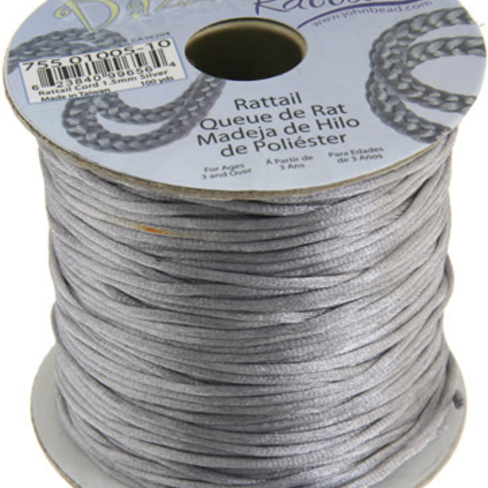 Rattail Cord 1.5mm (100 yards)  Silver