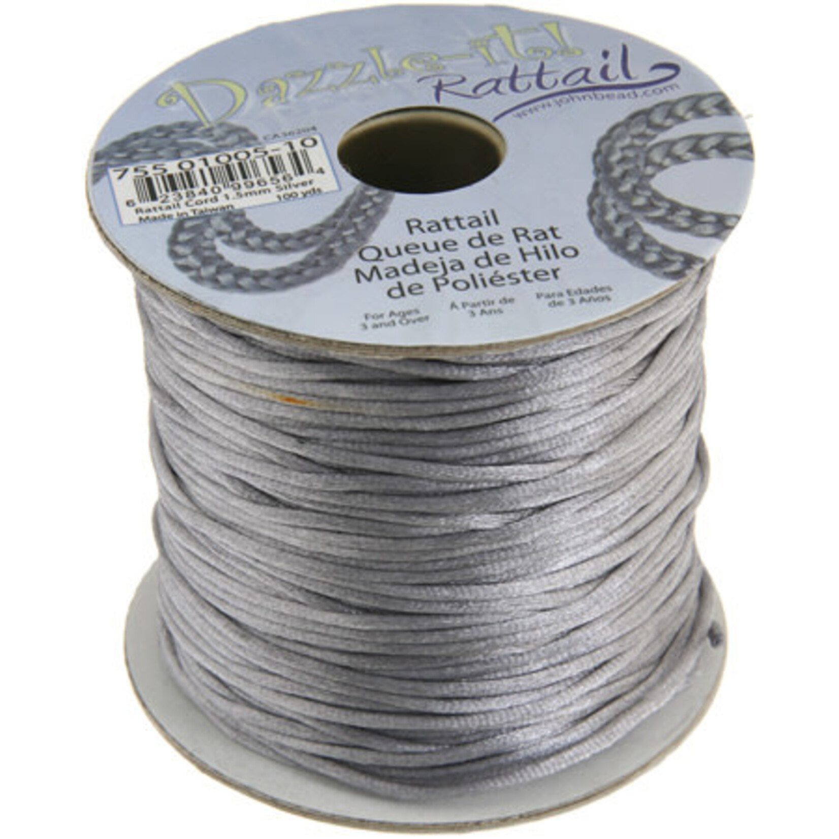 Rattail Cord 1.5mm (100 yards)  Silver