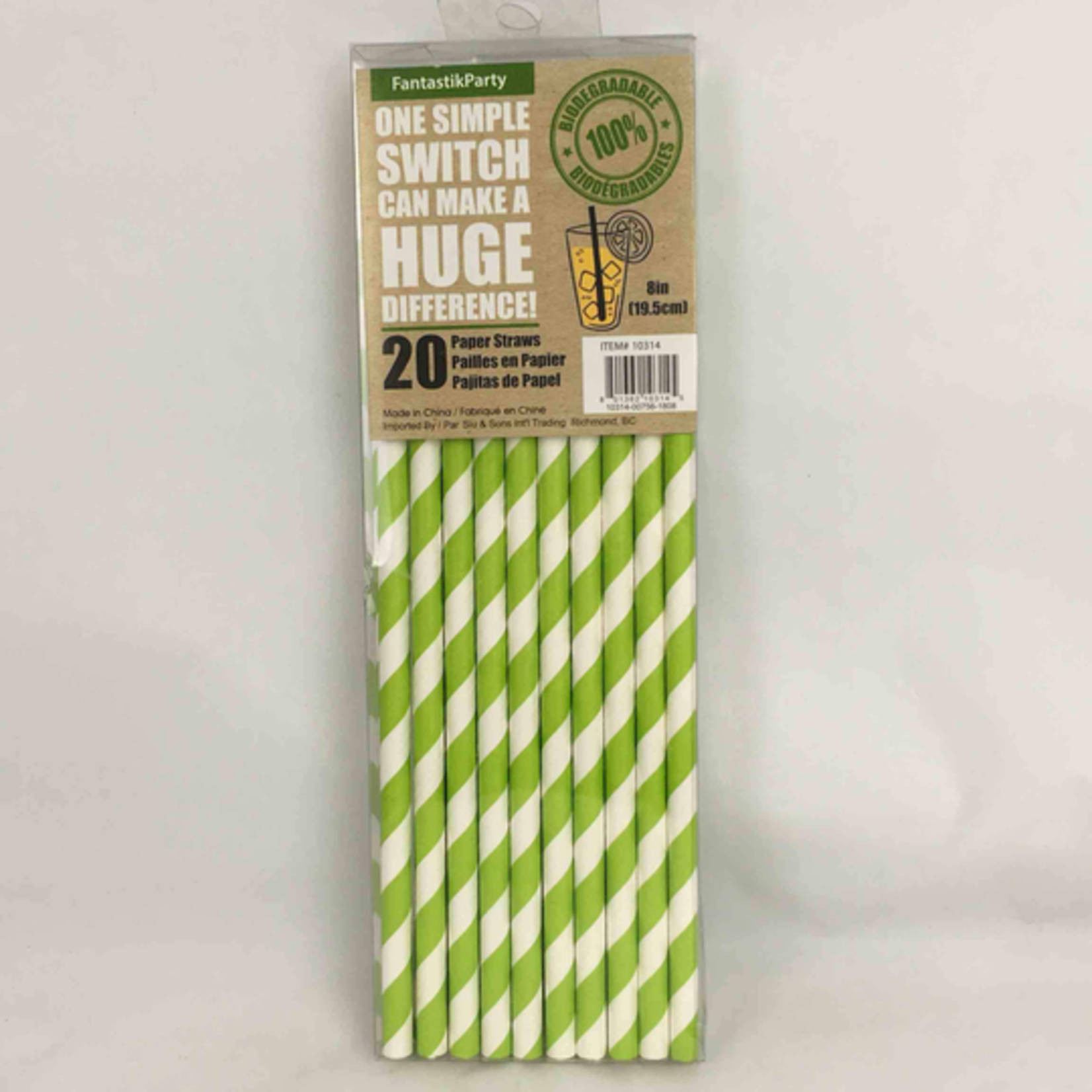 Party Paper Straws 8 Inches 20pcs Lime Green