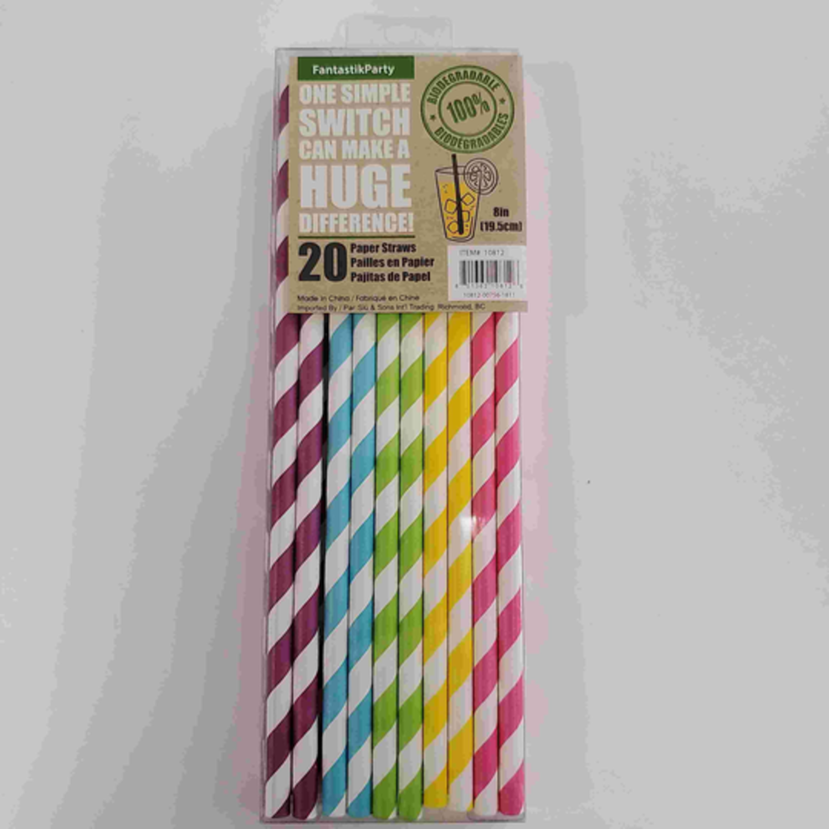 Party Paper Straws 8 Inches 20pcs Rainbow