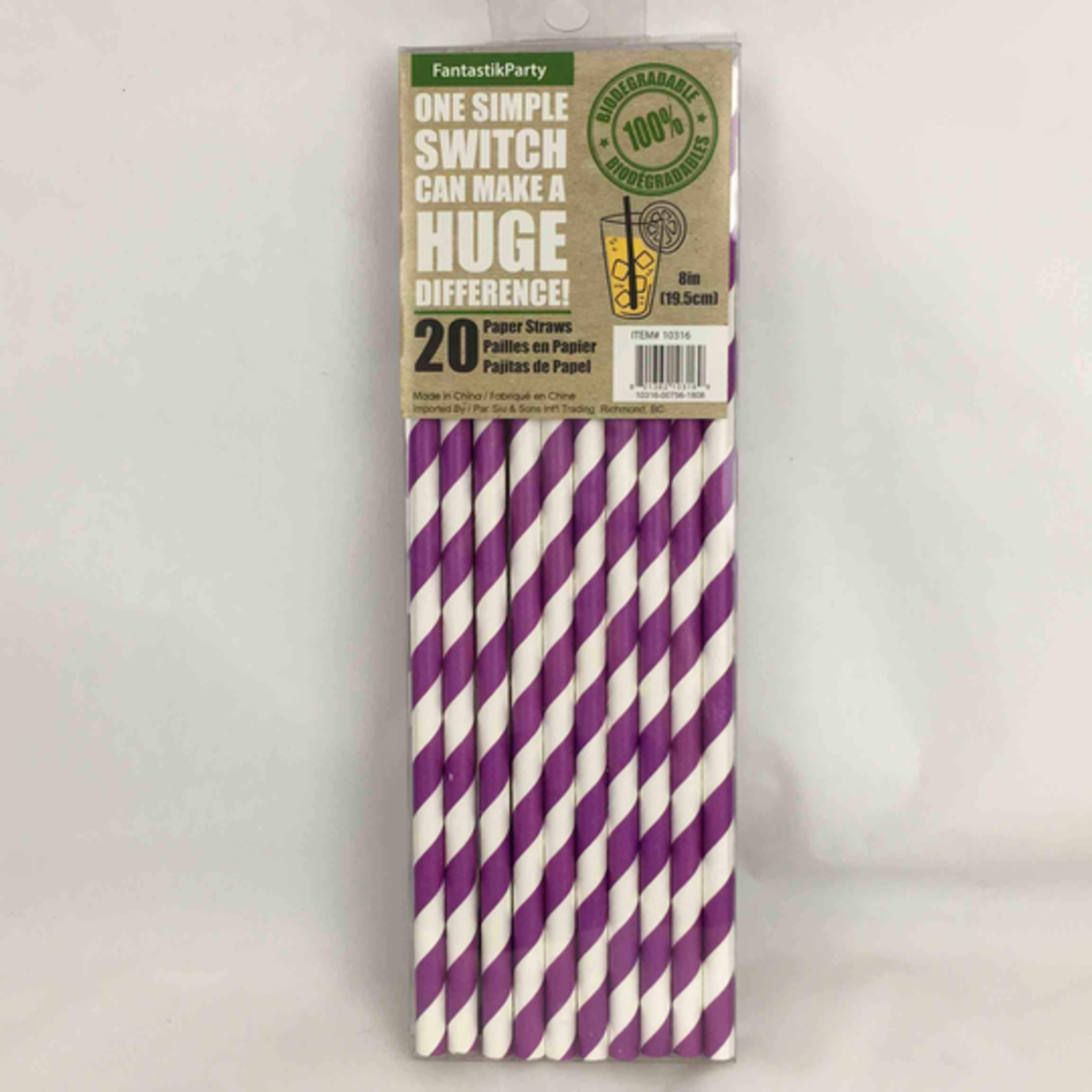 Party Paper Straws 8 Inches 20pcs Purple