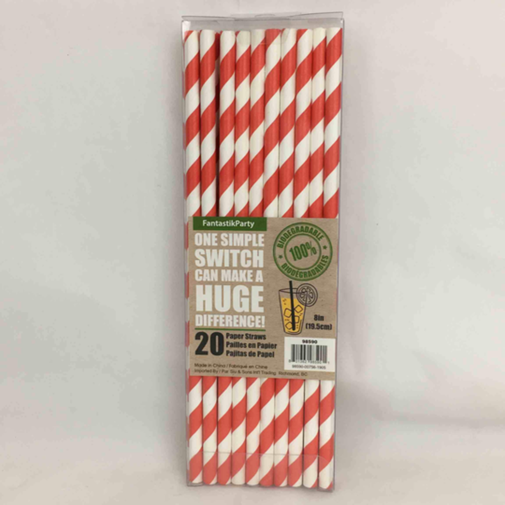 Party Paper Straws 8 Inches 20pcs Red