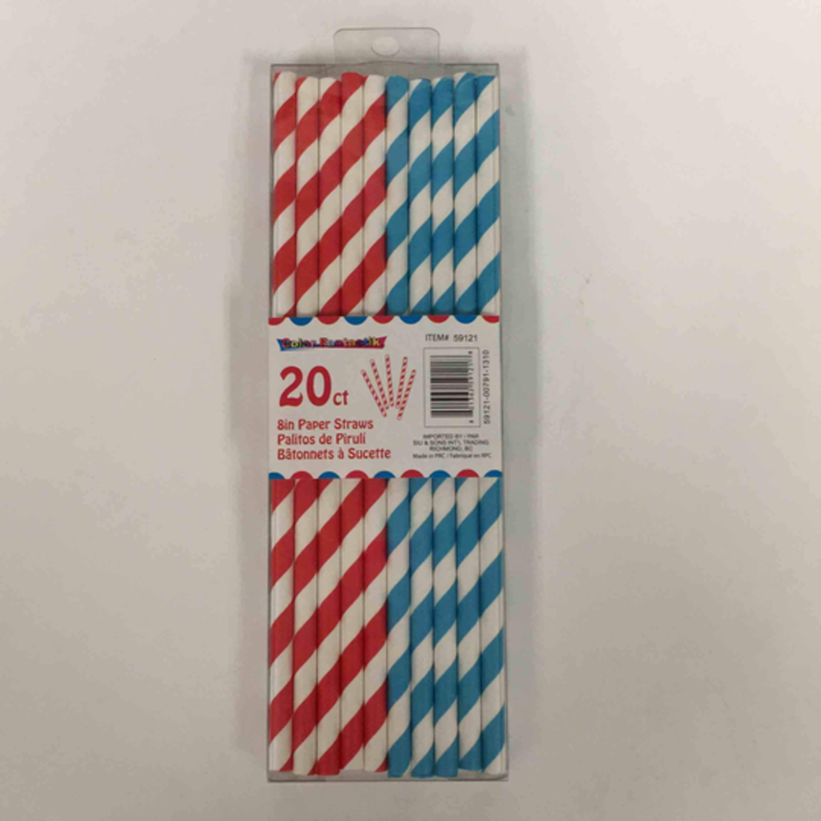 Party Paper Straws 8 Inches 20pcs Red/Blue