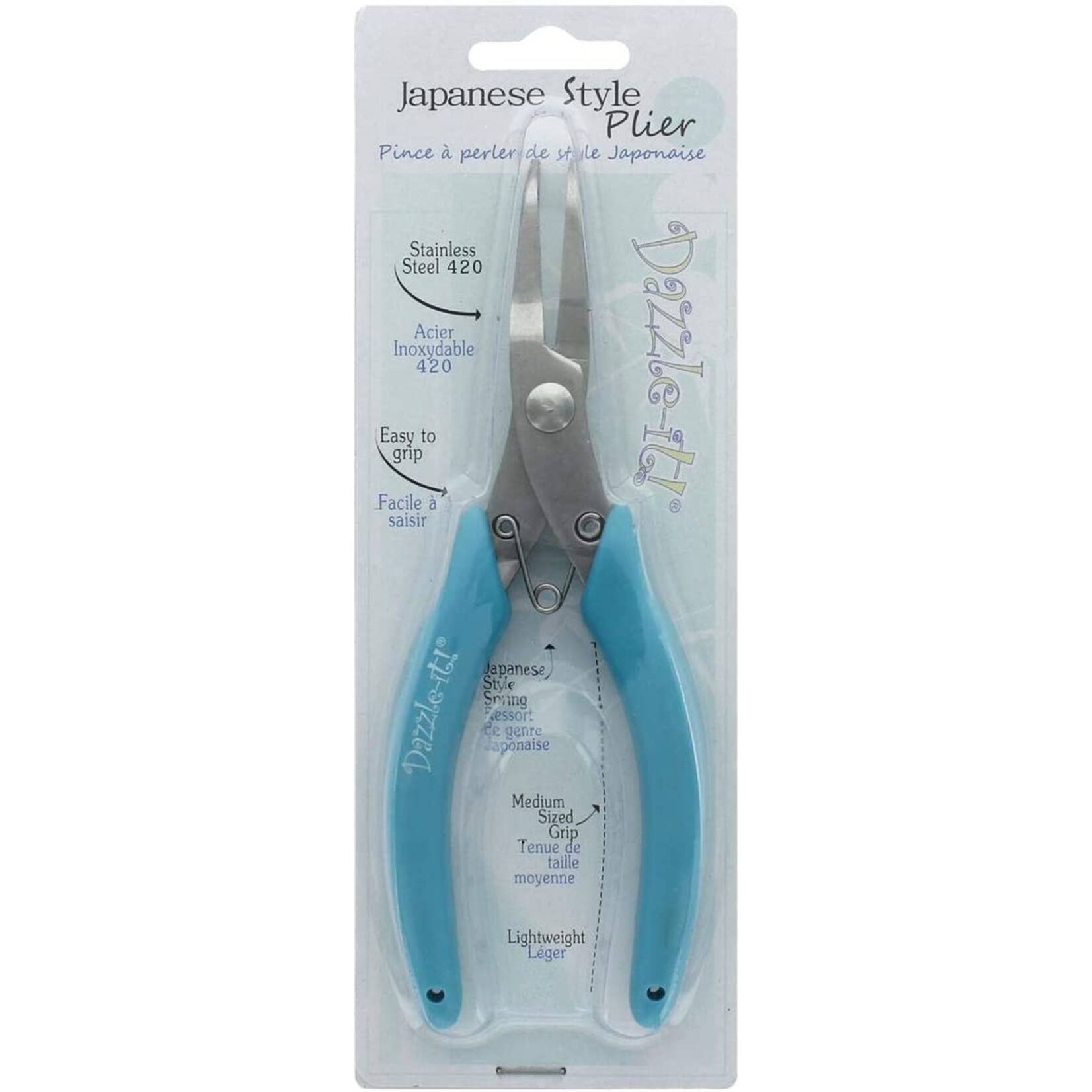 Dazzle-It Japanese Style Pliers Green & Silver 5.5 Inches Bent Nose