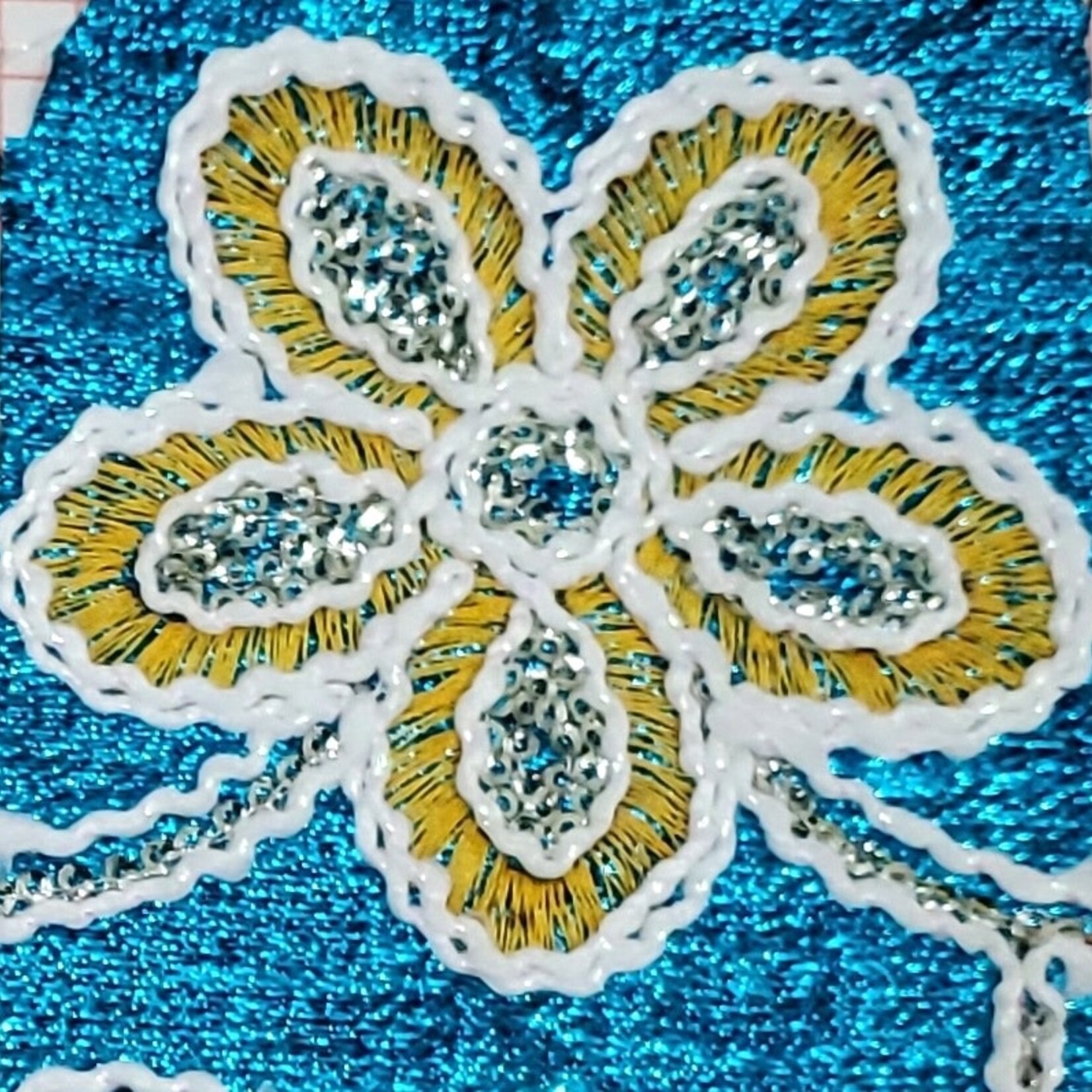 Embroided Flower Lame 44-45 Inches Turquoise