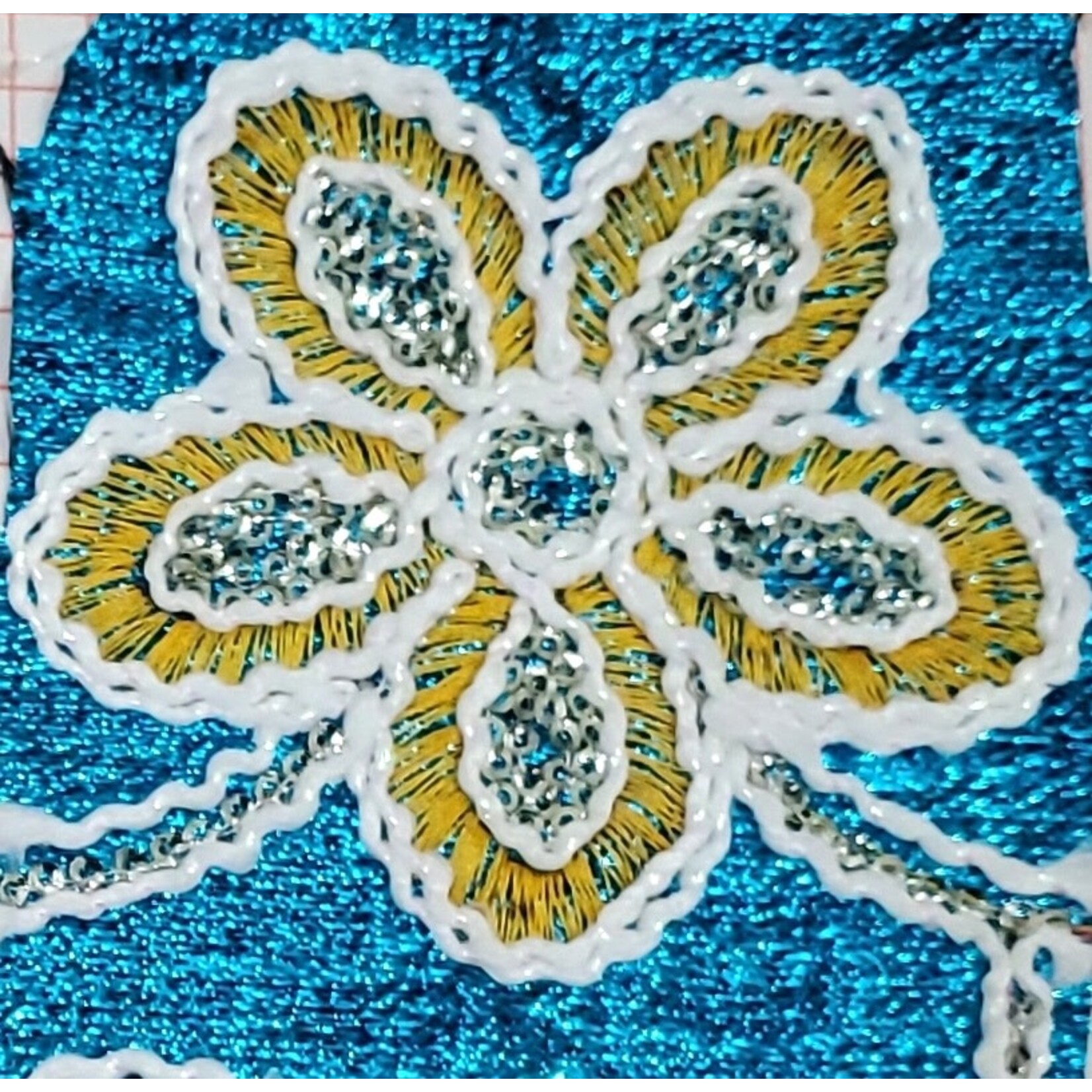 Embroided Flower Lame 44-45 Inches Turquoise
