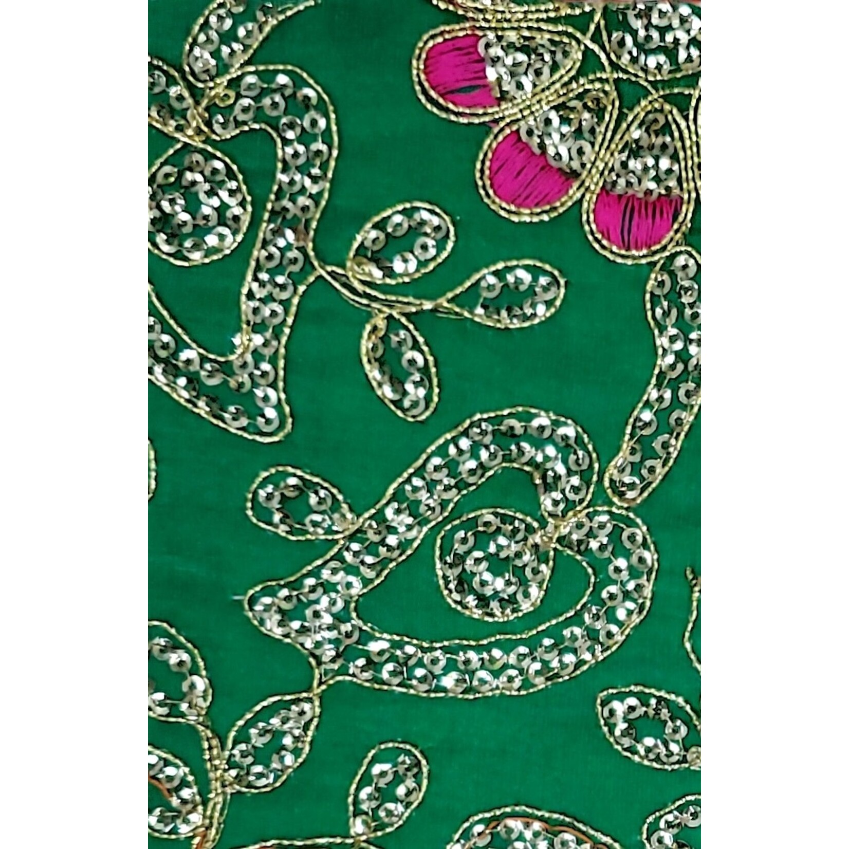 Embroidered Flower Patterned Lame - Emerald