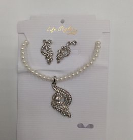 Necklace & Earring Set Pearl/Silver