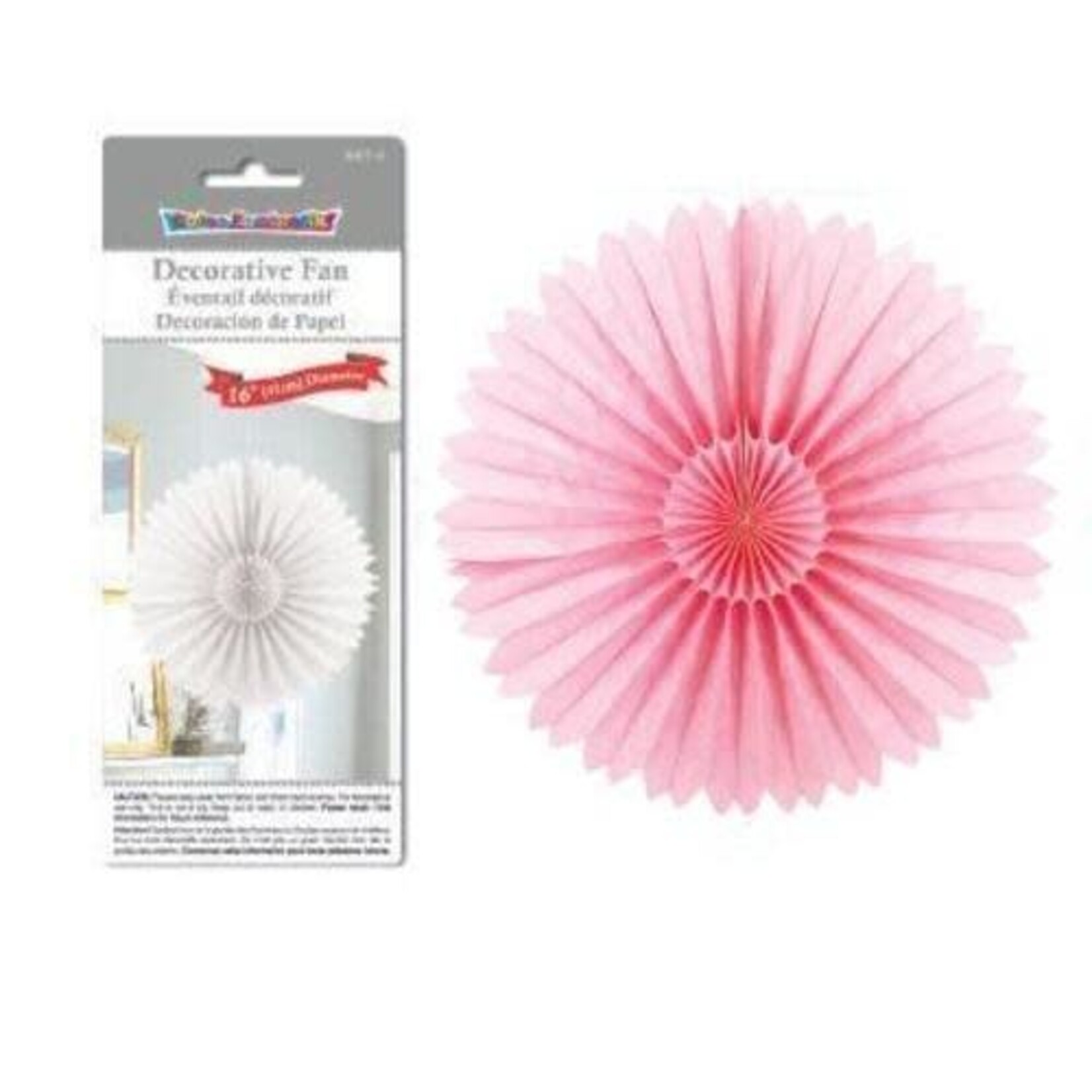 Decor Paper Tissue Fan 16 Inches Pastel Pink