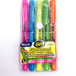 Bazic Fluorescent Gel Highlighters (5/pk) Assorted Colours