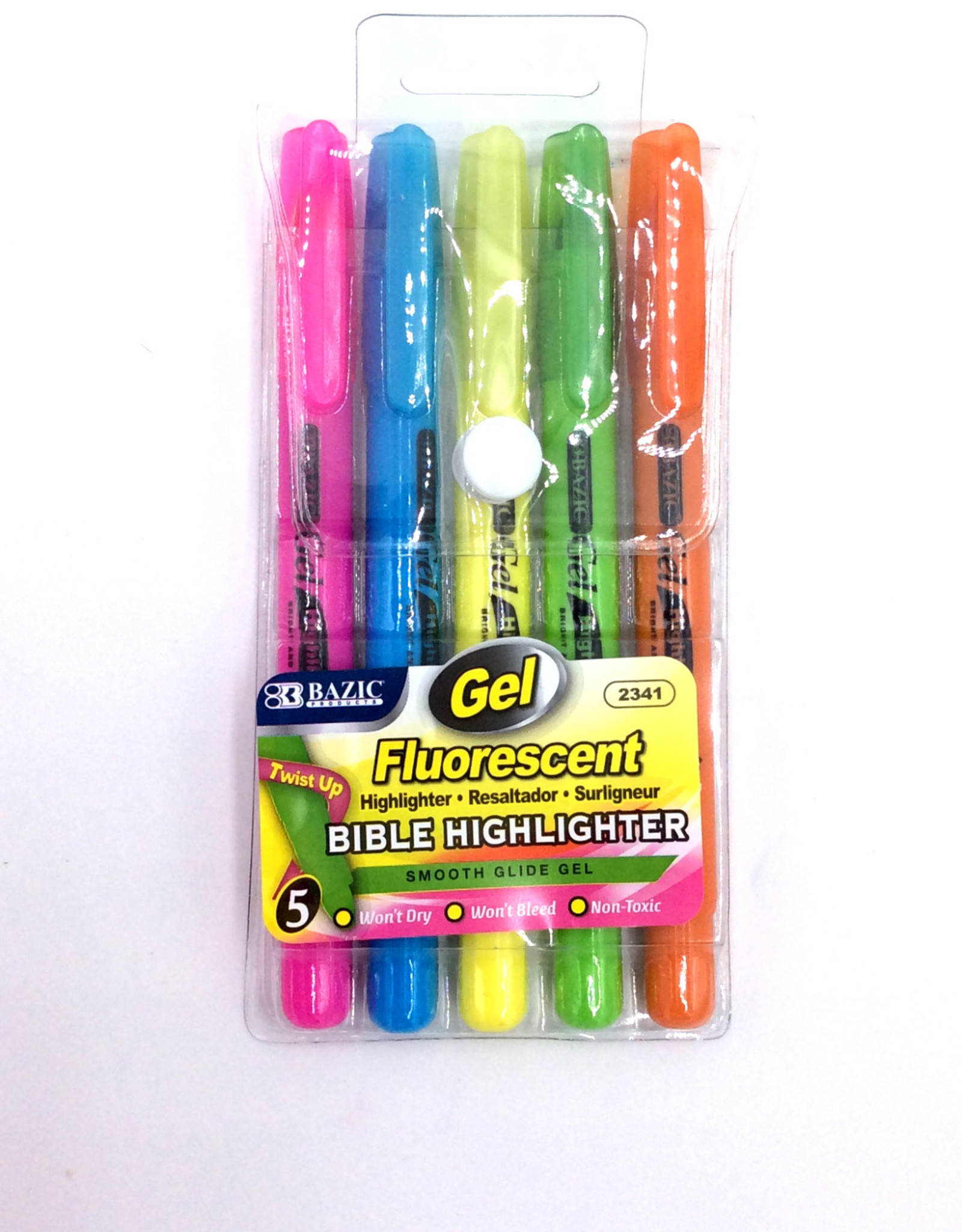 Bazic Fluorescent Gel Highlighters (5/pk) Assorted Colours Samaroo's Limited