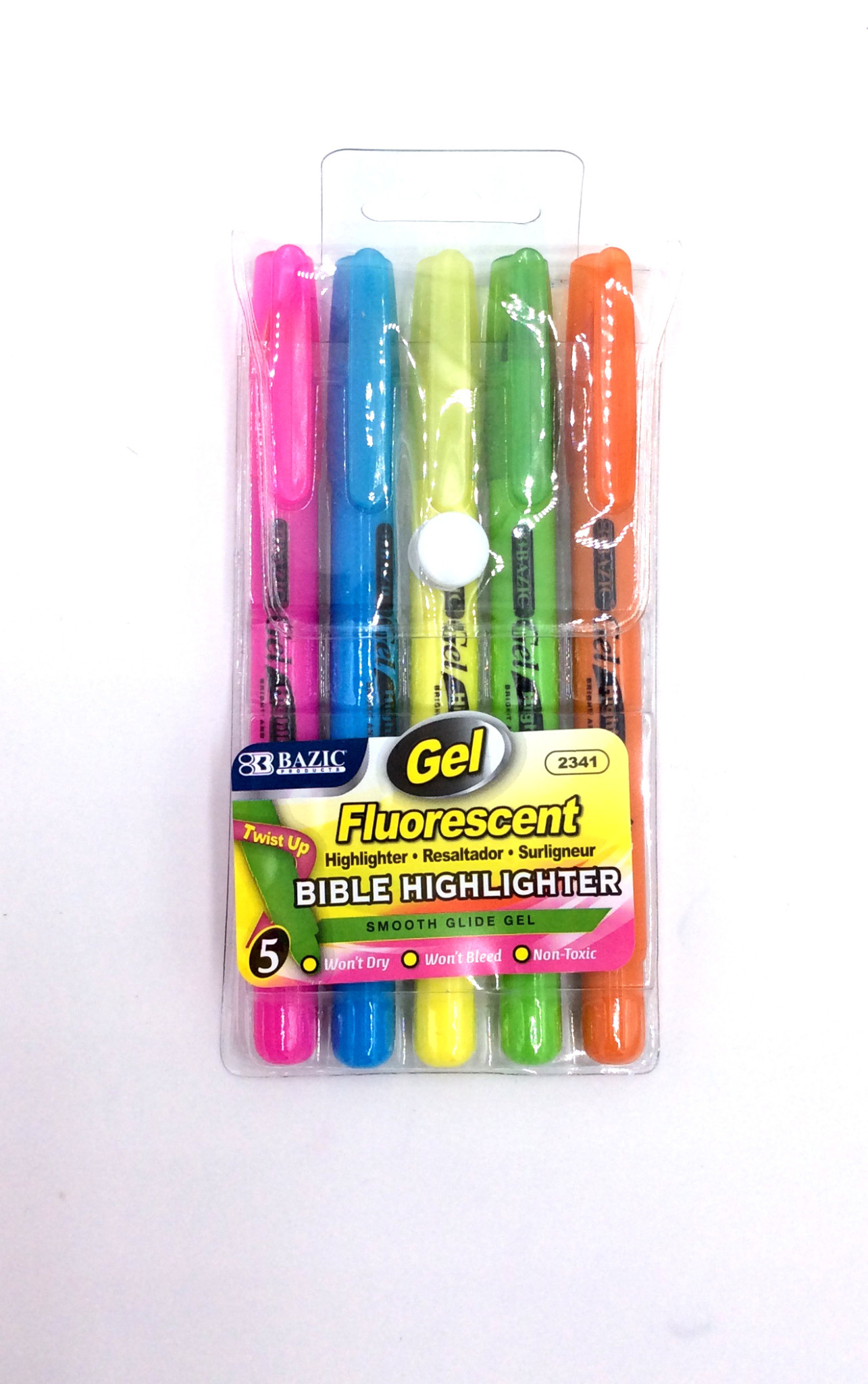 Bazic Fluorescent Gel Highlighters (5/pk) Assorted Colours Samaroo's Limited