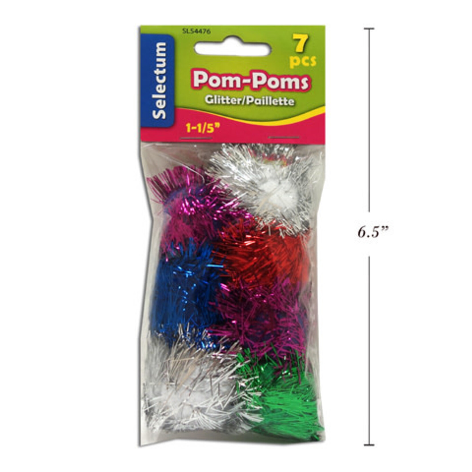 Glitter Pom Poms 30mm 7/Pk - Assorted Colours