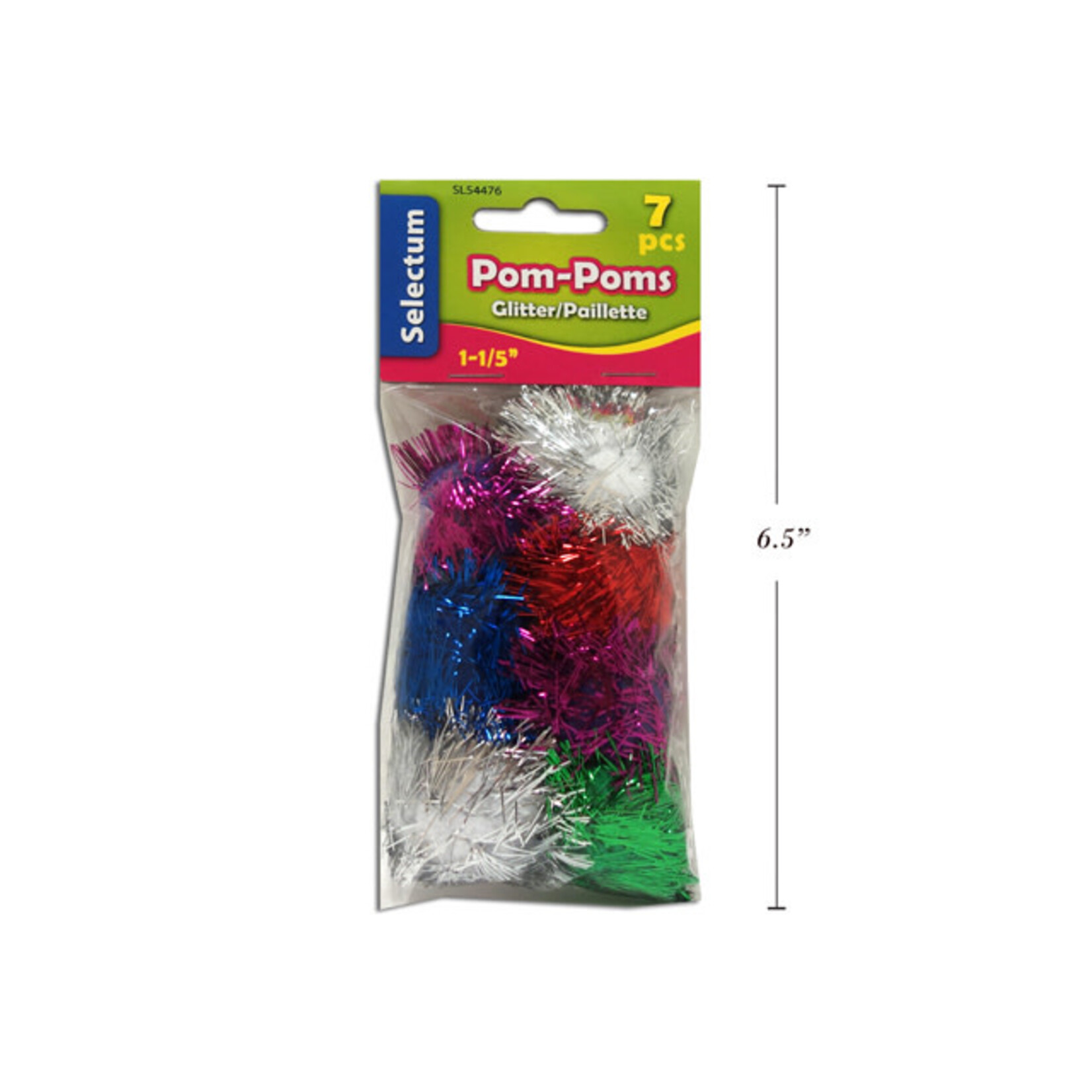 Glitter Pom Poms 30mm 7/Pk - Assorted Colours