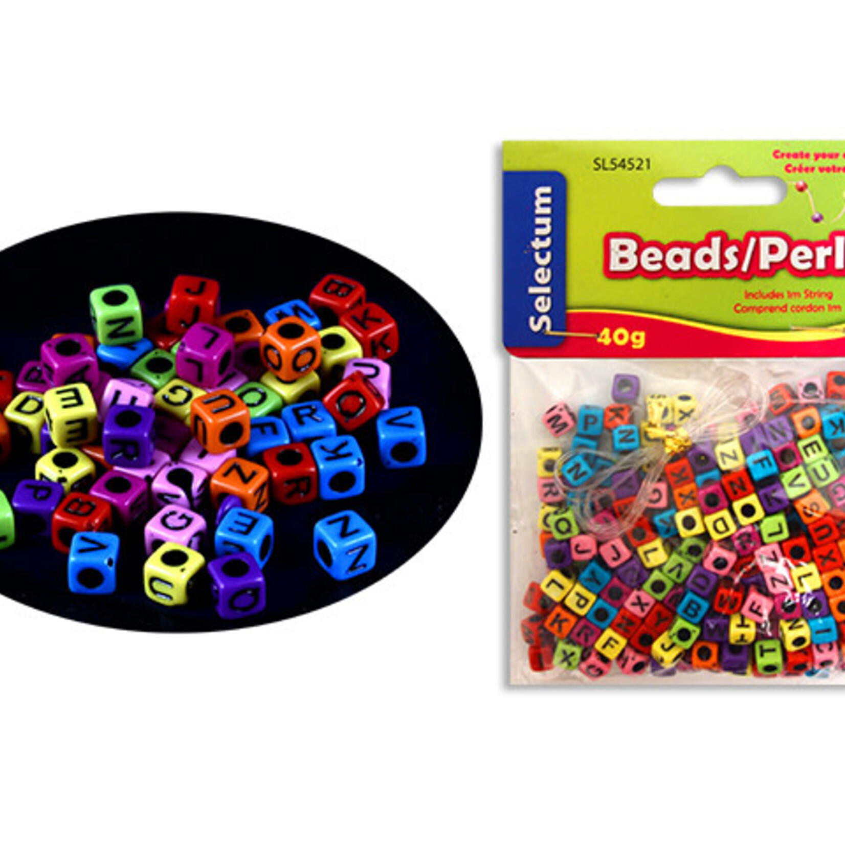 Alphabet Opaque Beads 40g/Pk With 1M Clear String - Assorted Colours