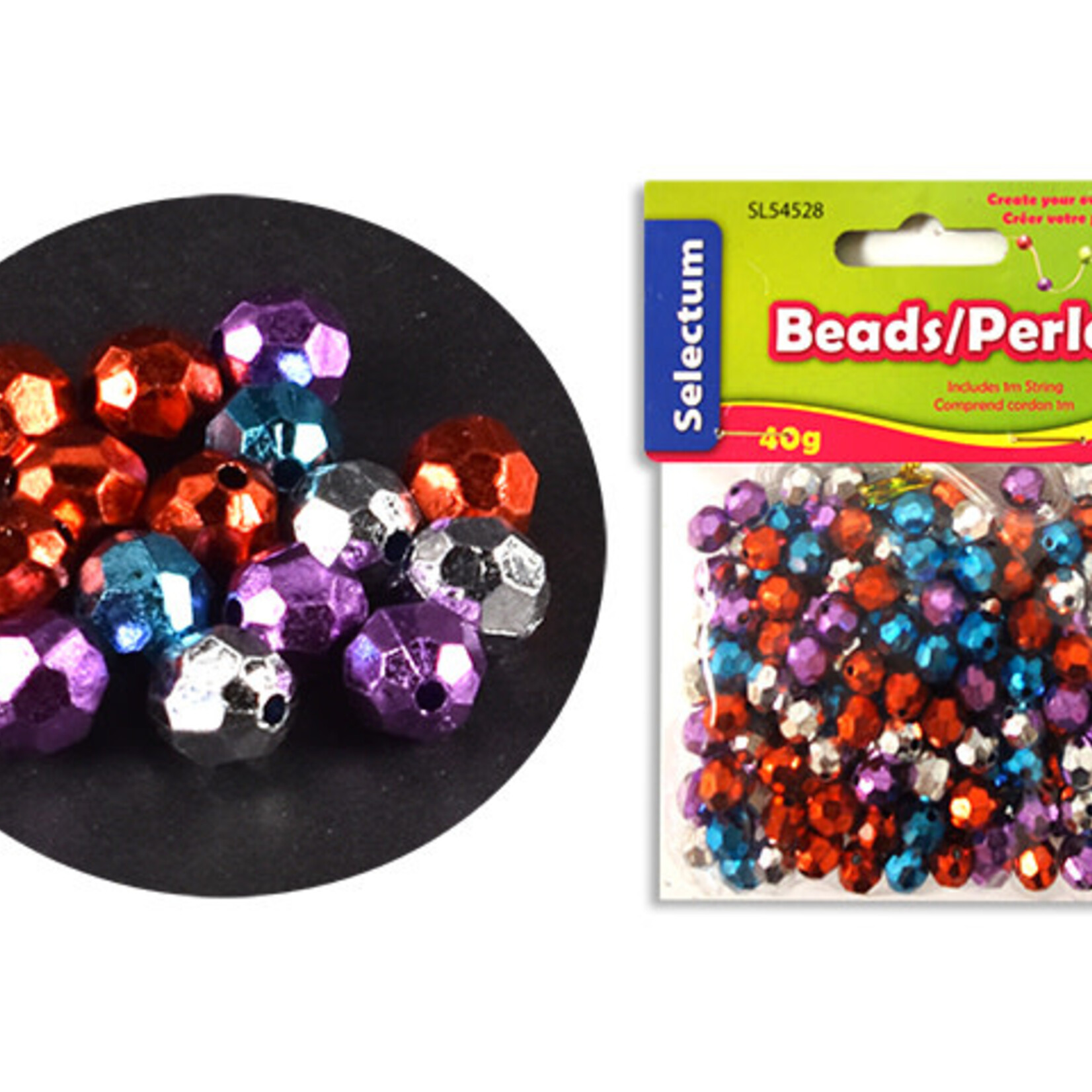 Round Beads 40g/Pk With 1M String - Dark Metallic