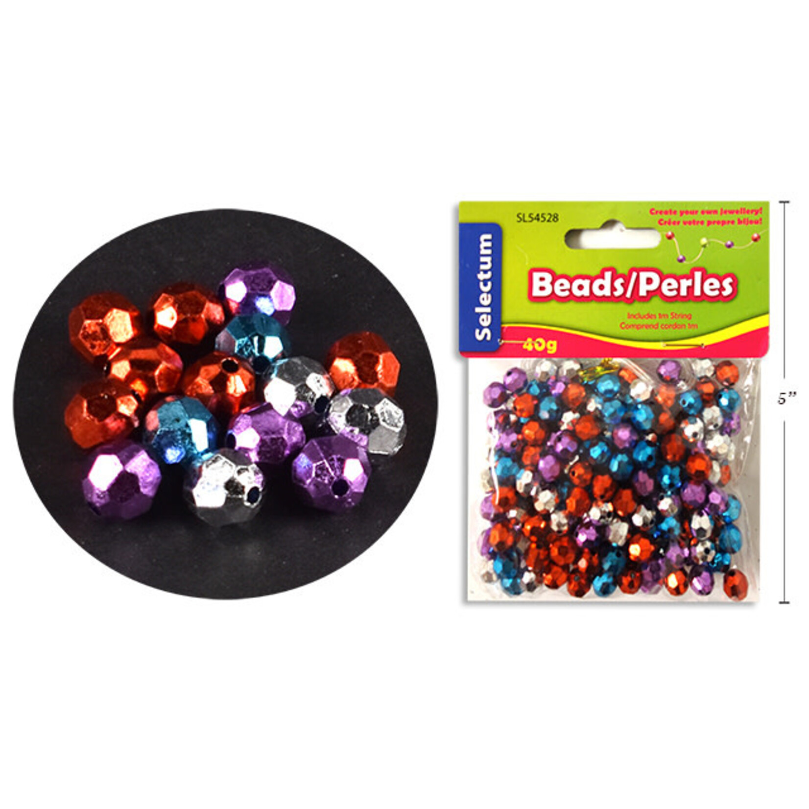 Round Beads 40g/Pk With 1M String - Dark Metallic