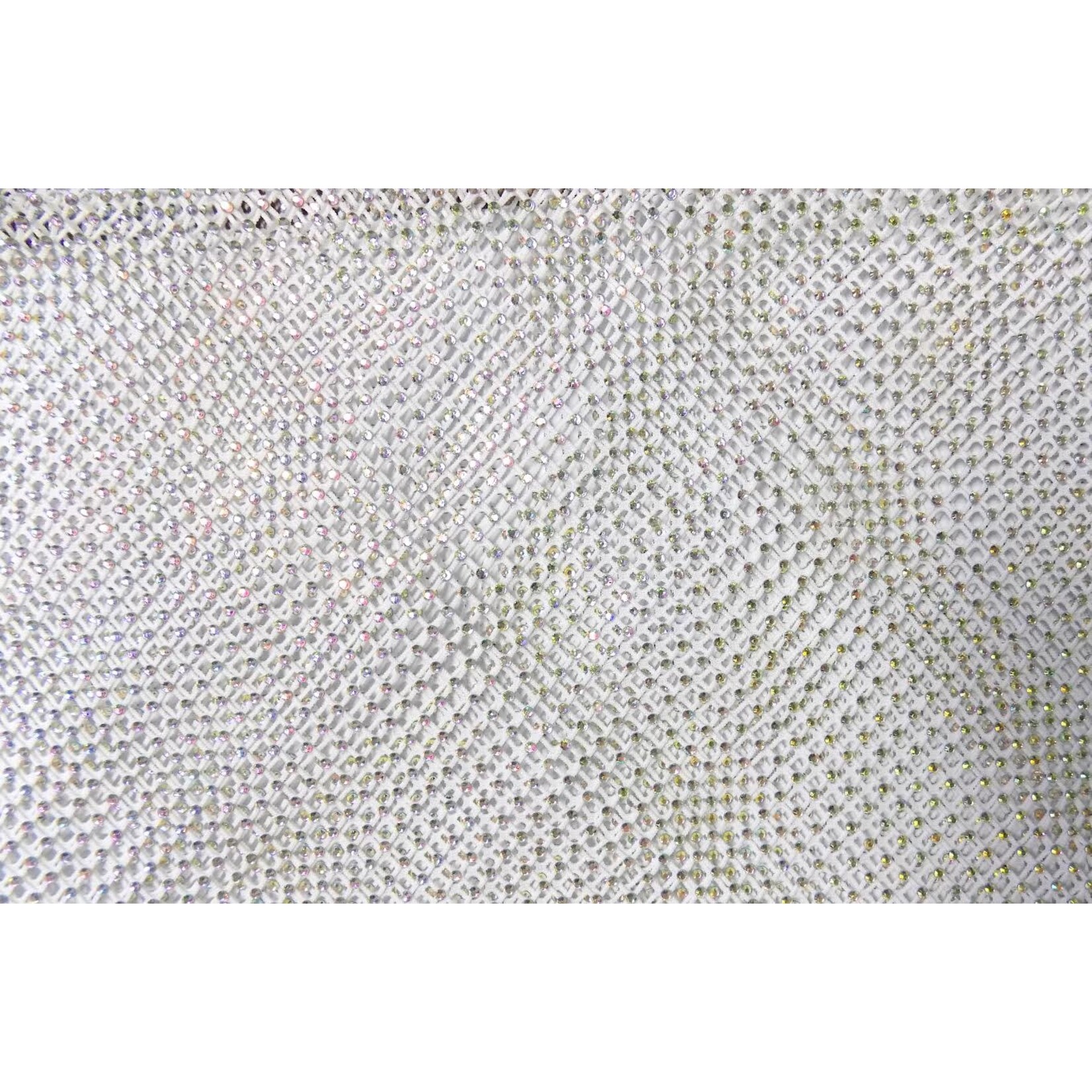Rhinestone Fishnet AB Mesh - White