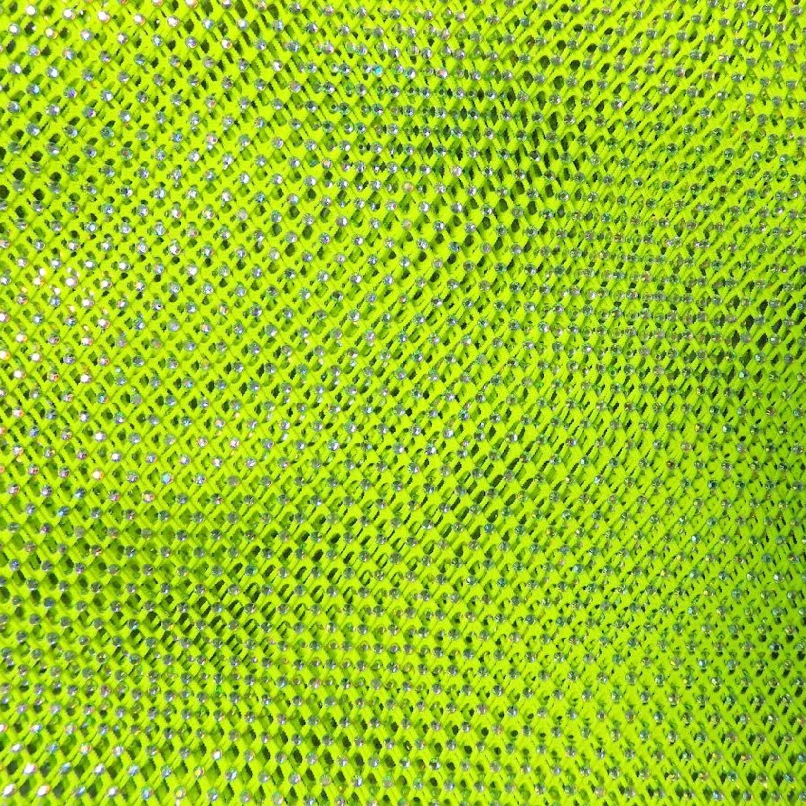 Rhinestone Fishnet AB Mesh - Neon Lime