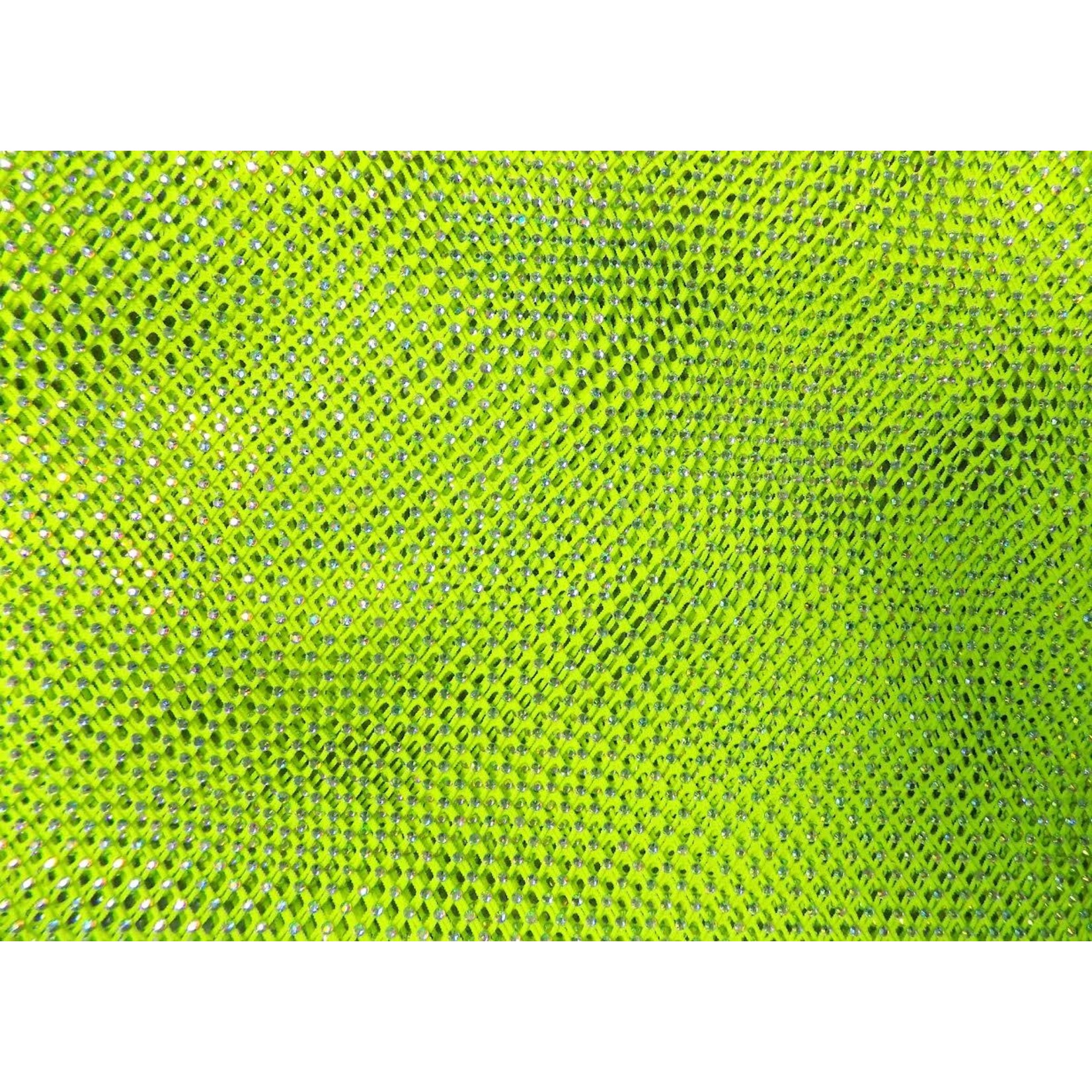 Rhinestone Fishnet AB Mesh - Neon Lime