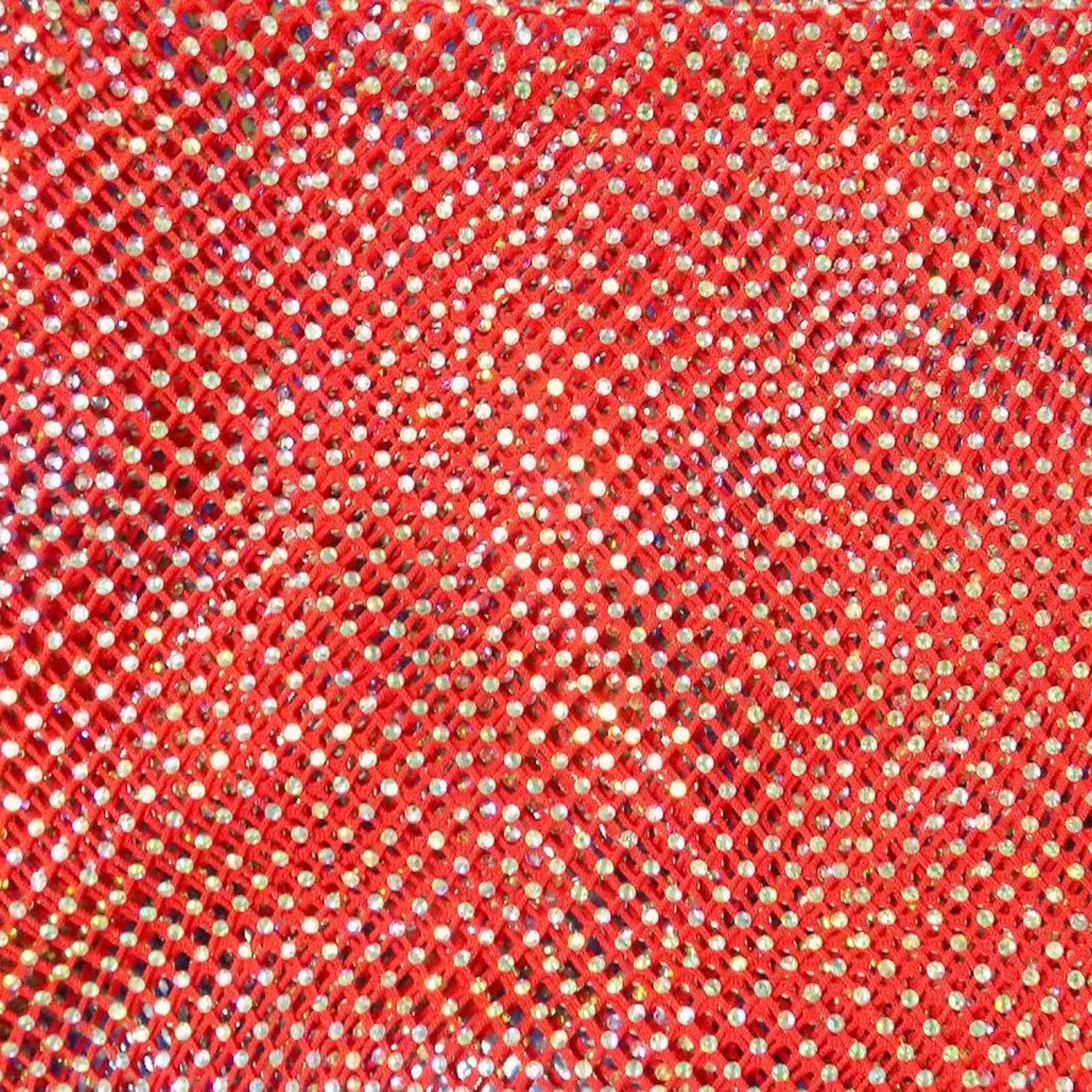 Rhinestone Fishnet AB Mesh - Red