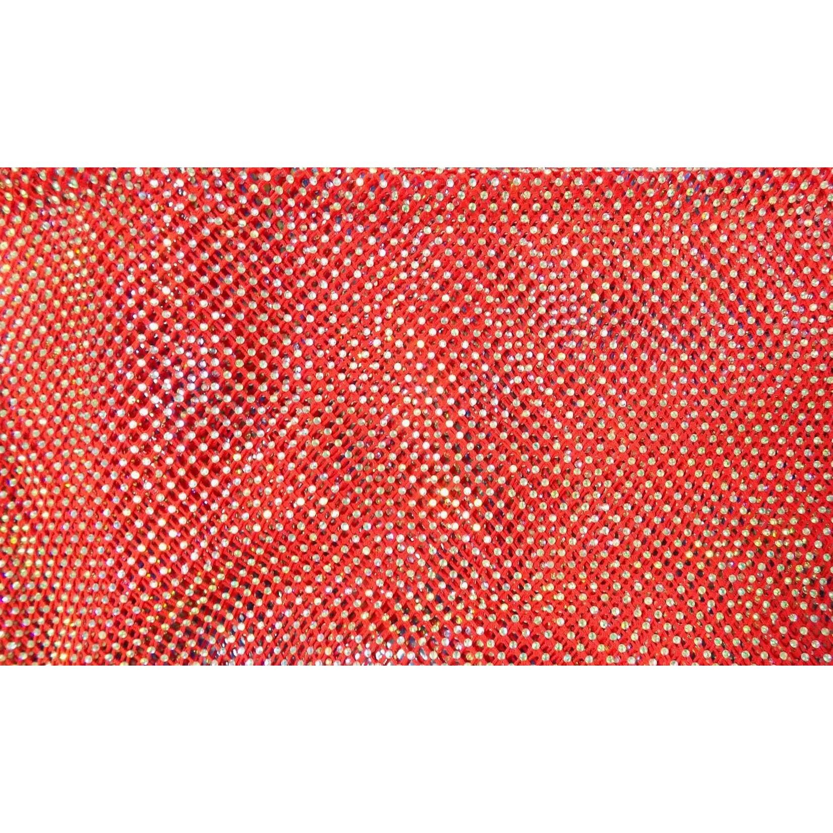 Rhinestone Fishnet AB Mesh - Red