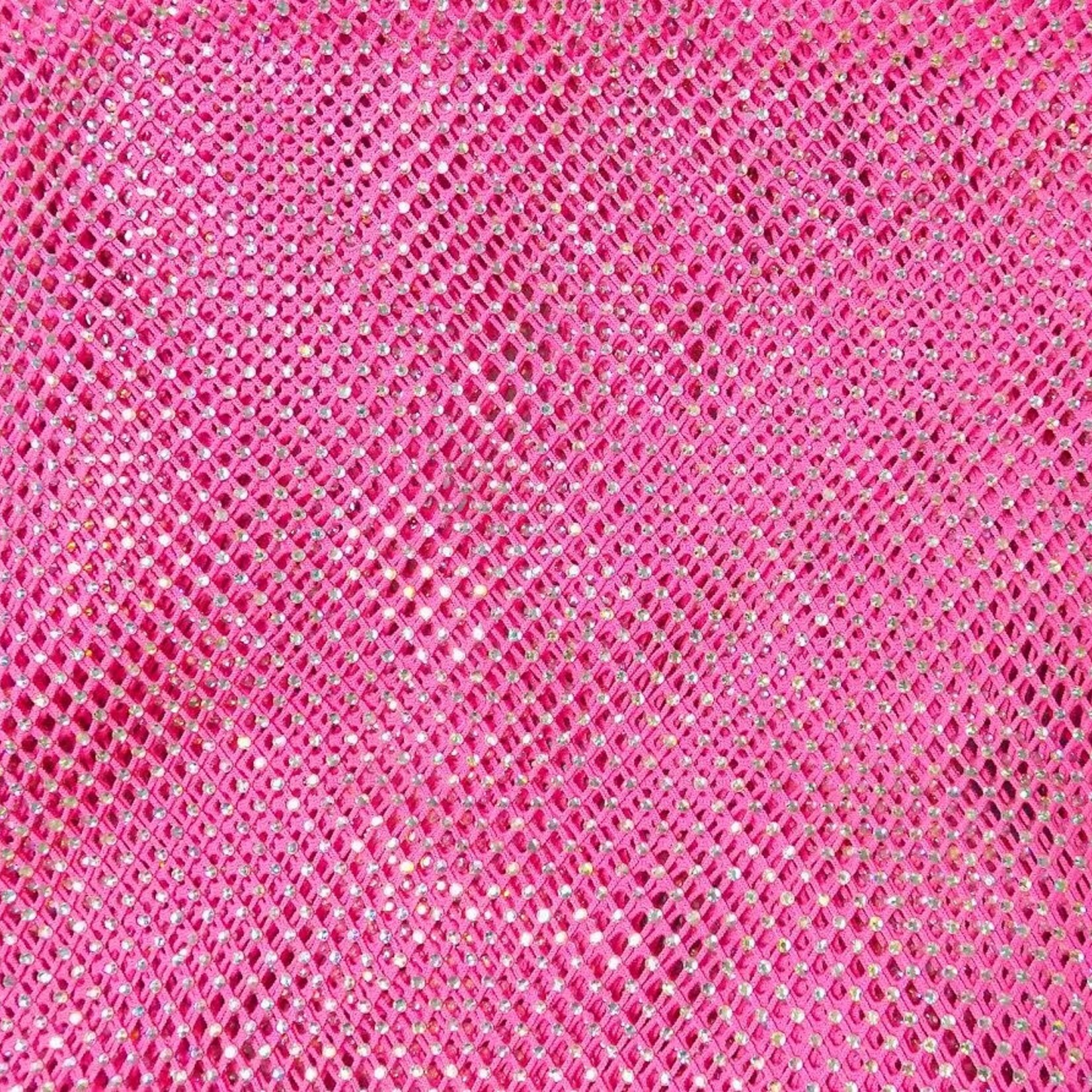 Glitzy Rhinestone AB Mesh - Neon Pink