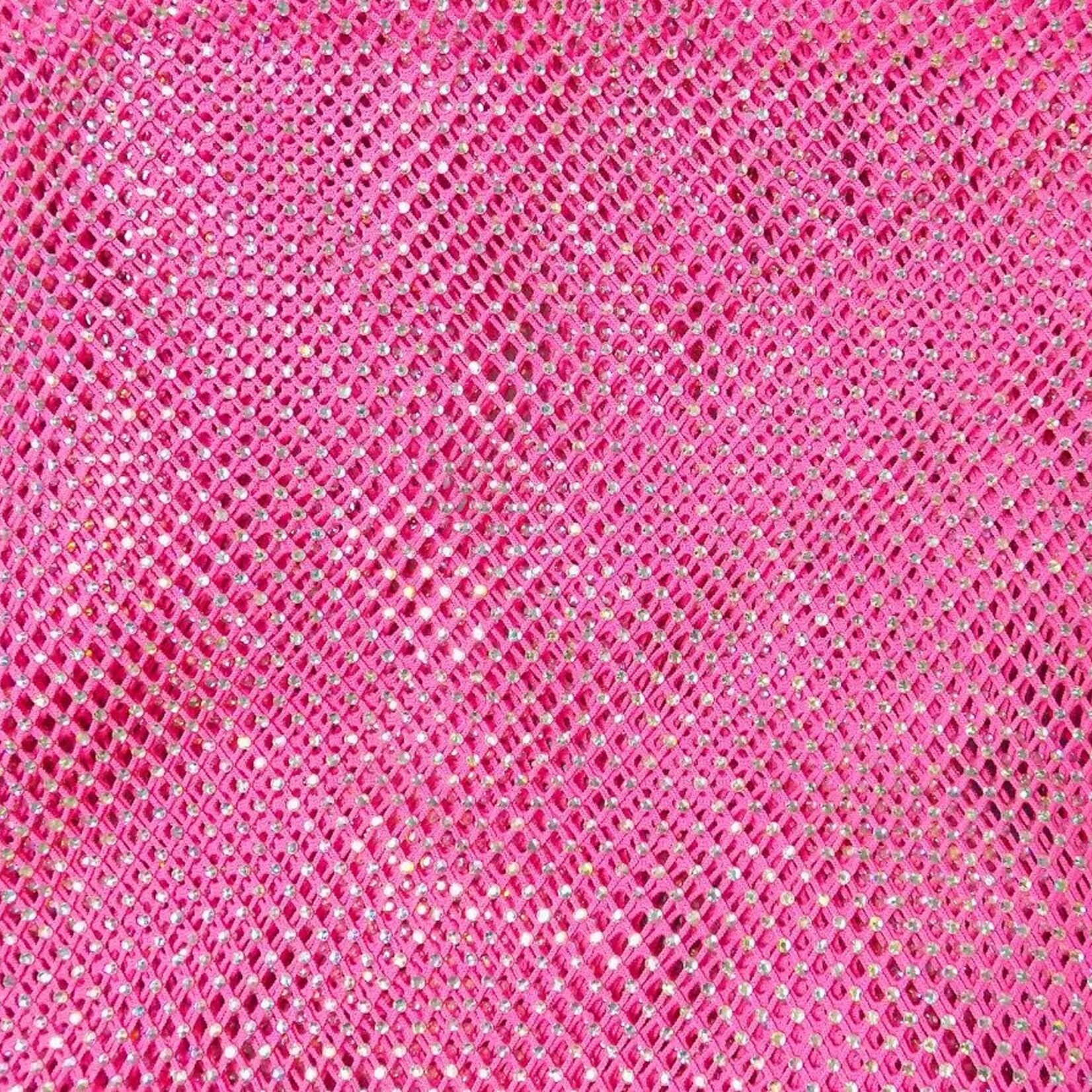 Rhinestone Fishnet AB Mesh - Neon Pink