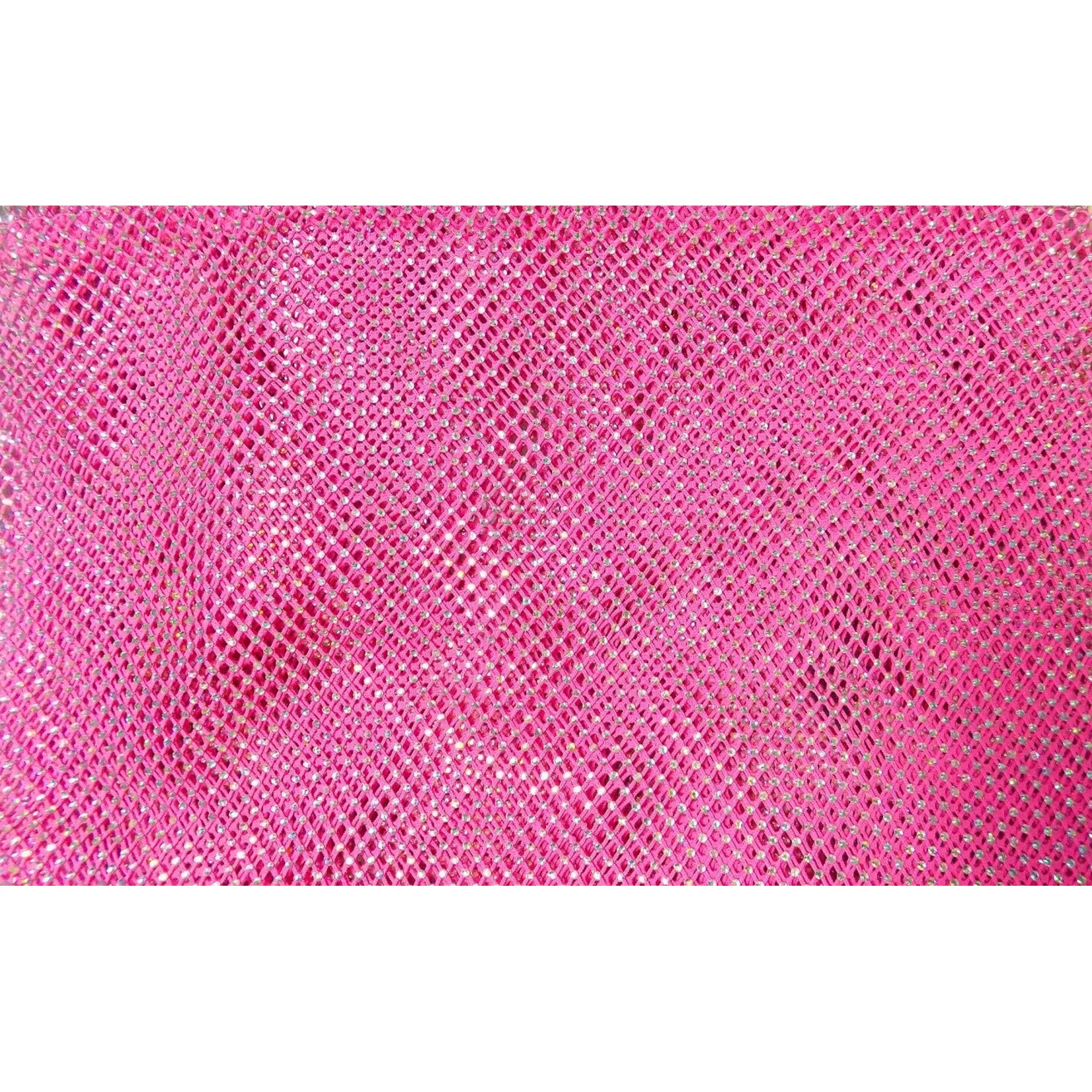 Rhinestone Fishnet AB Mesh - Neon Pink