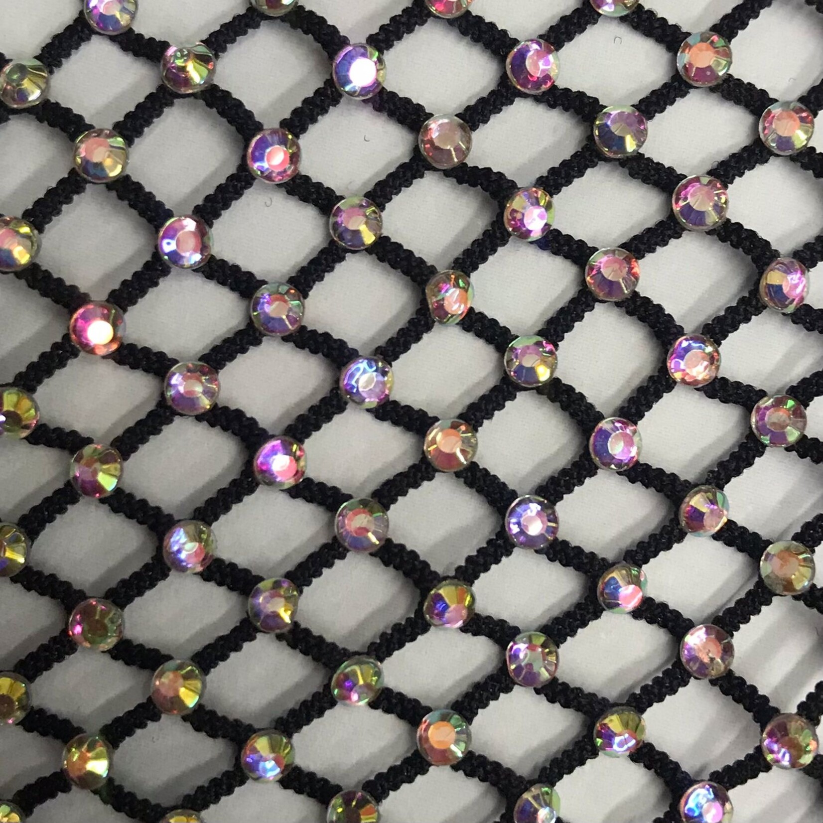 Rhinestone Fishnet AB Mesh - Black