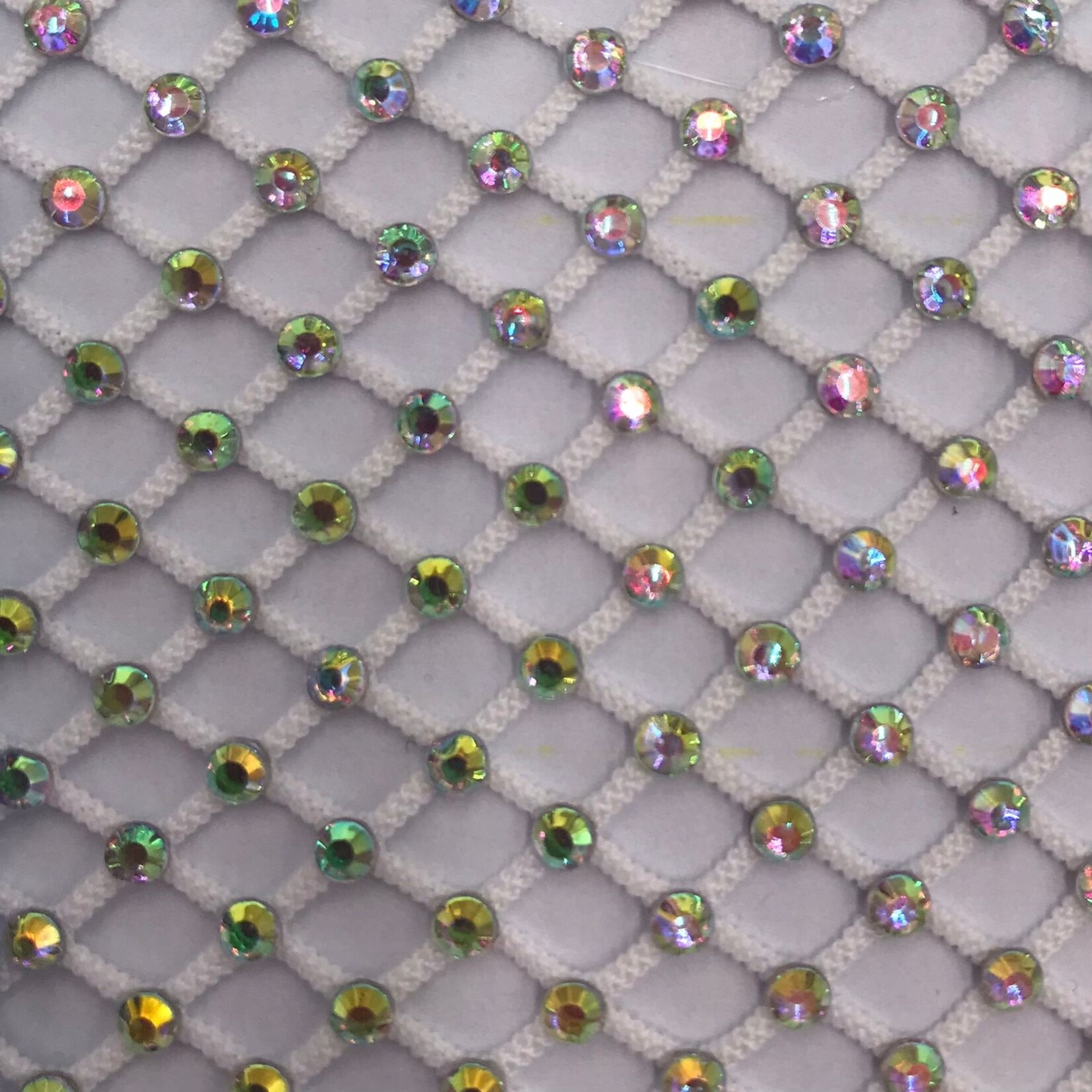Rhinestone Fishnet AB Mesh - White