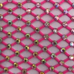 Rhinestone Fishnet AB Mesh - Neon Pink