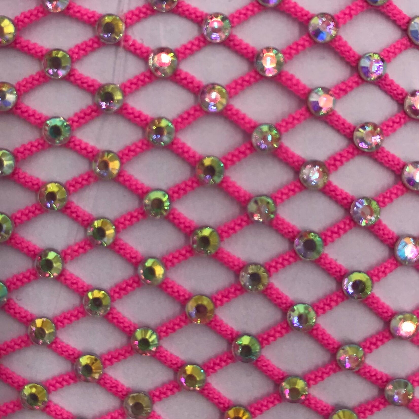 Rhinestone Fishnet AB Mesh - Neon Pink