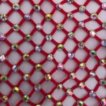 Rhinestone Fishnet AB Mesh - Red
